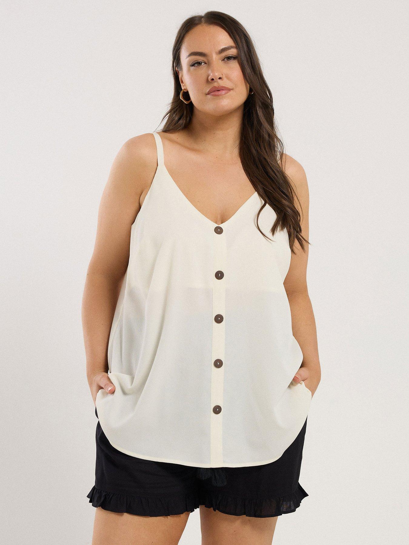 undefined Curve Button Woven Cami - Natural