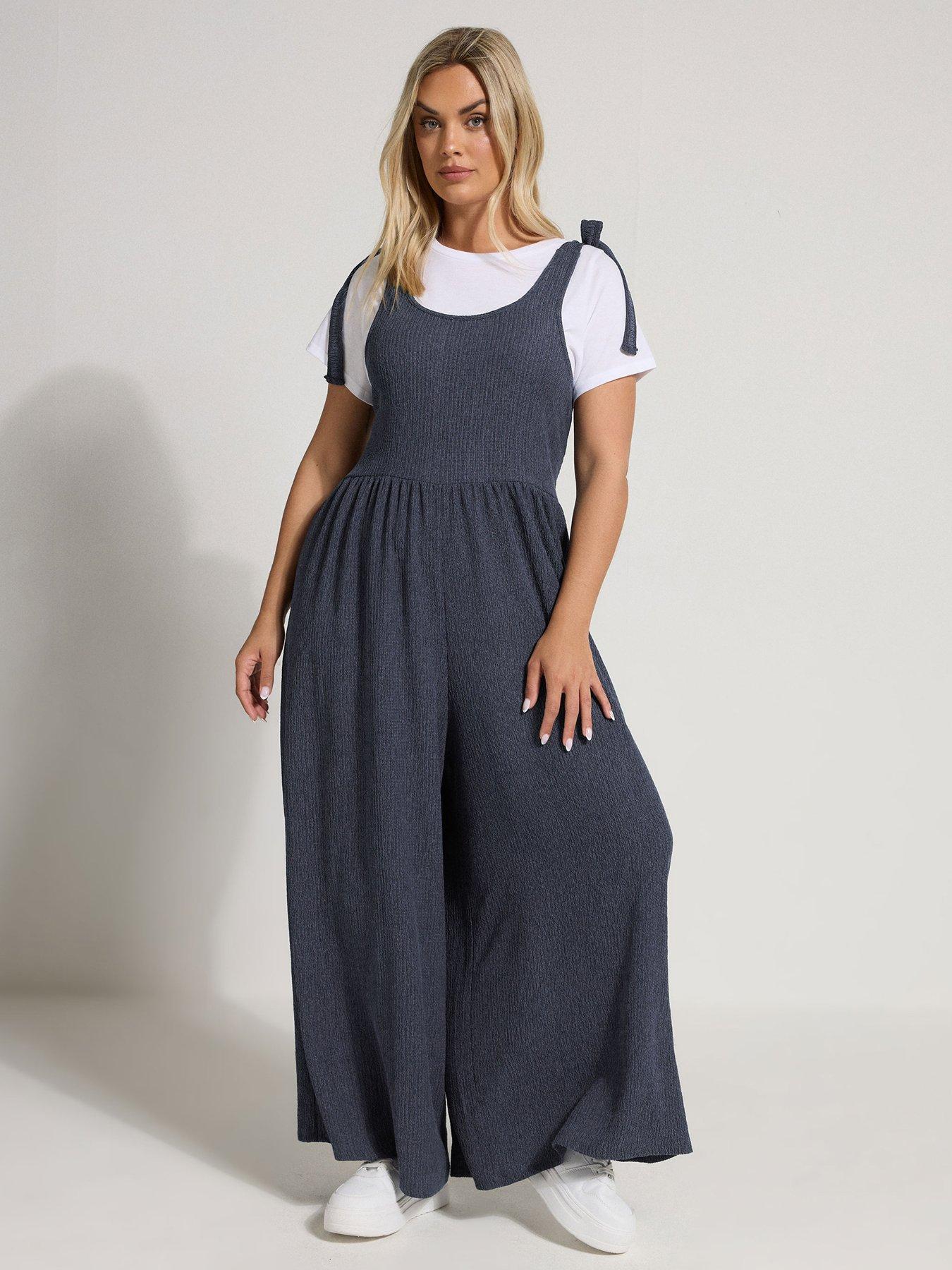 undefined Curve Worn Texture Jumpsuit - Blue