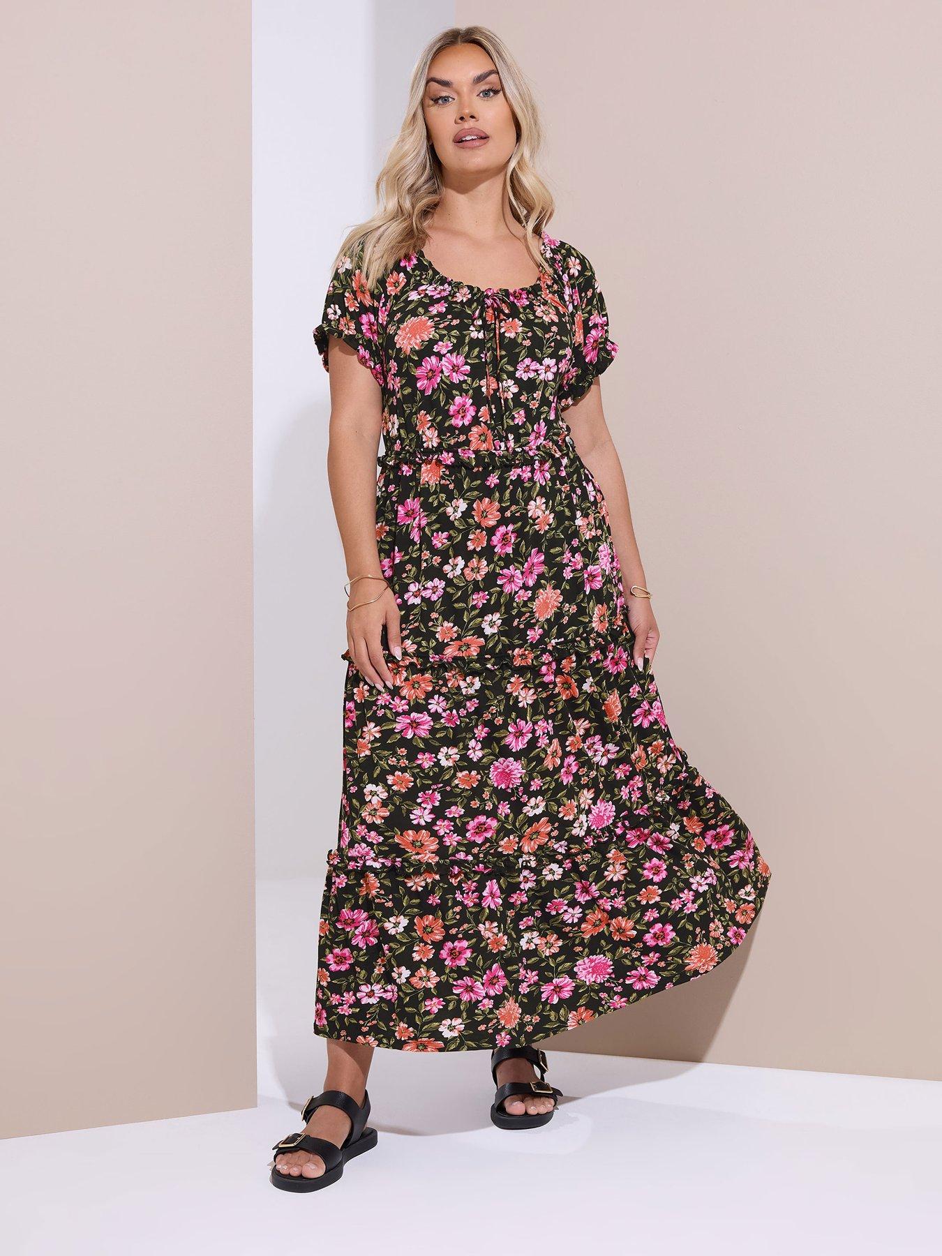 undefined Curve Milkmaid Tiered Maxi Dress - Black