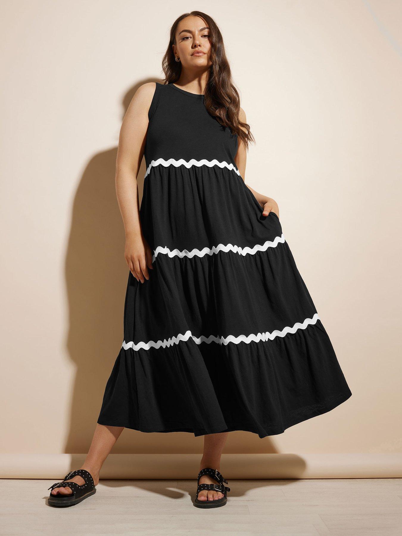 Image 1 of 4 of Yours Curve Contrast Trim Tiered Dress - Black