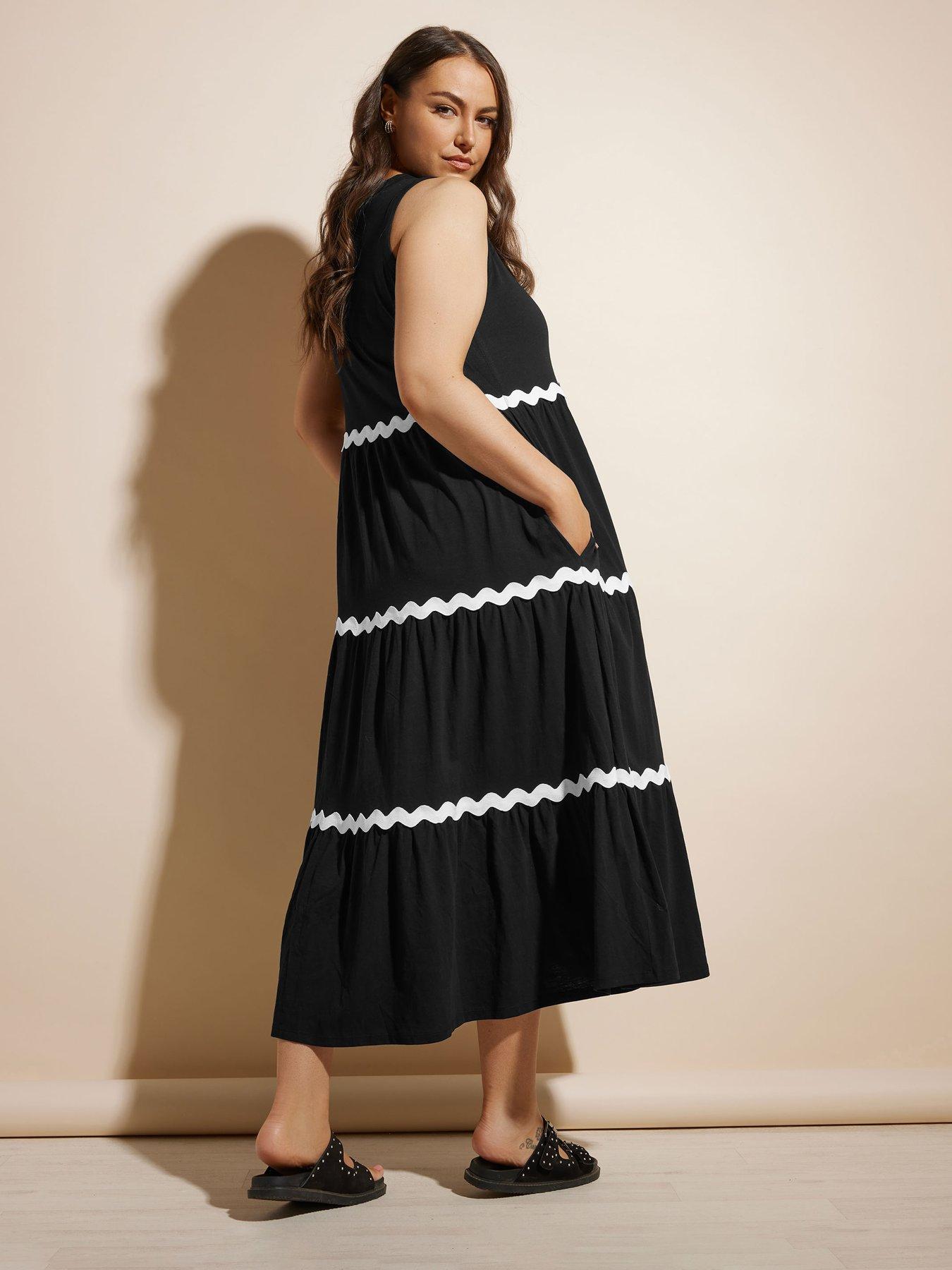 Image 2 of 4 of Yours Curve Contrast Trim Tiered Dress - Black