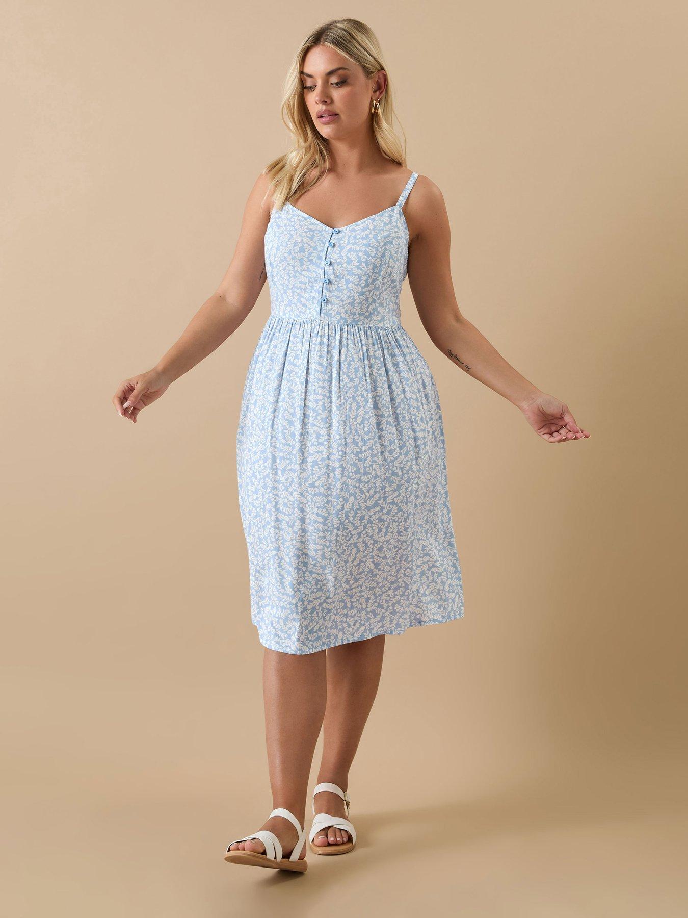 Image 1 of 4 of Yours Curve Strappy Sun Dress - Blue