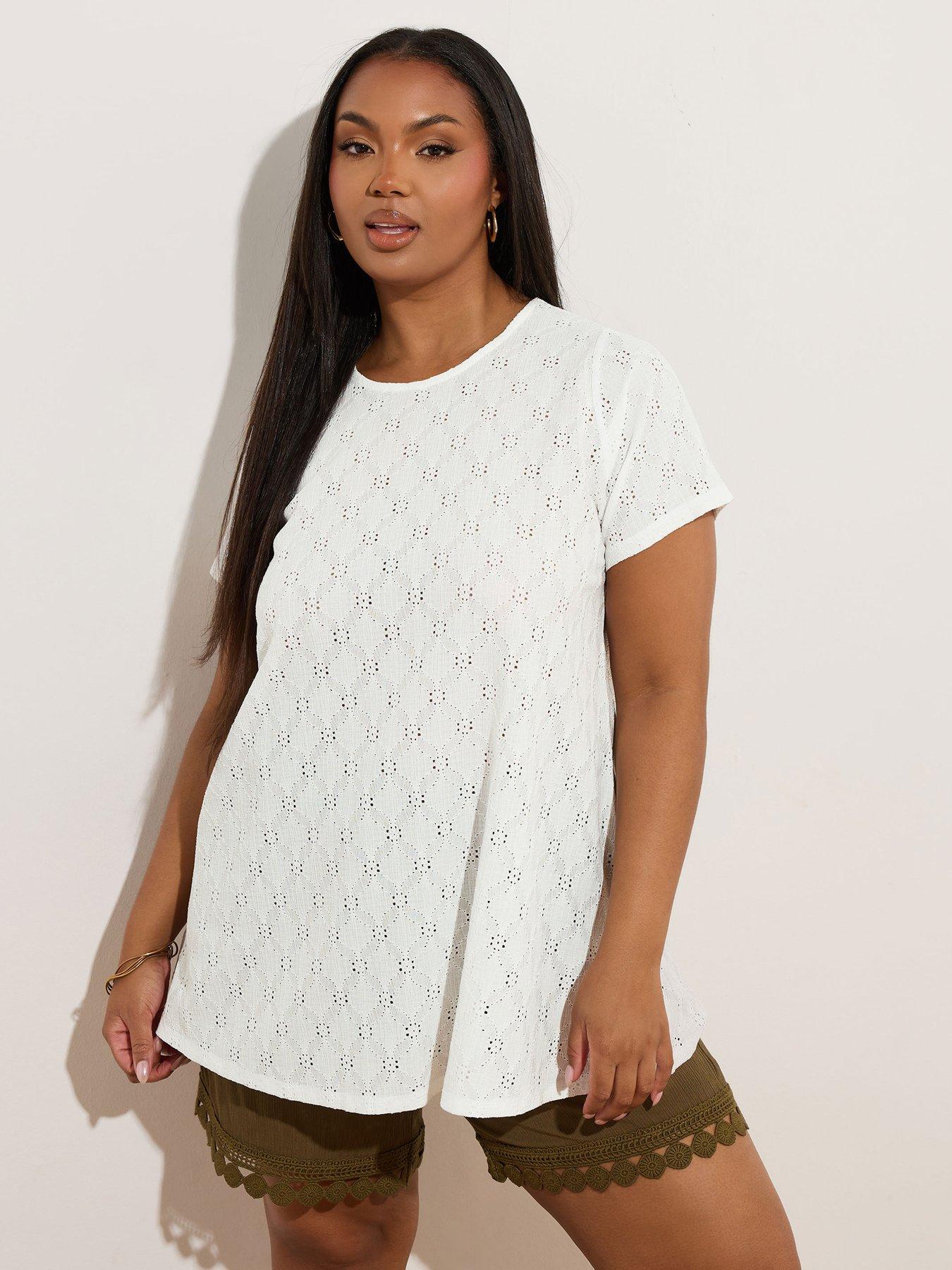 undefined Curve Broderie Anglaise Swing Top - White