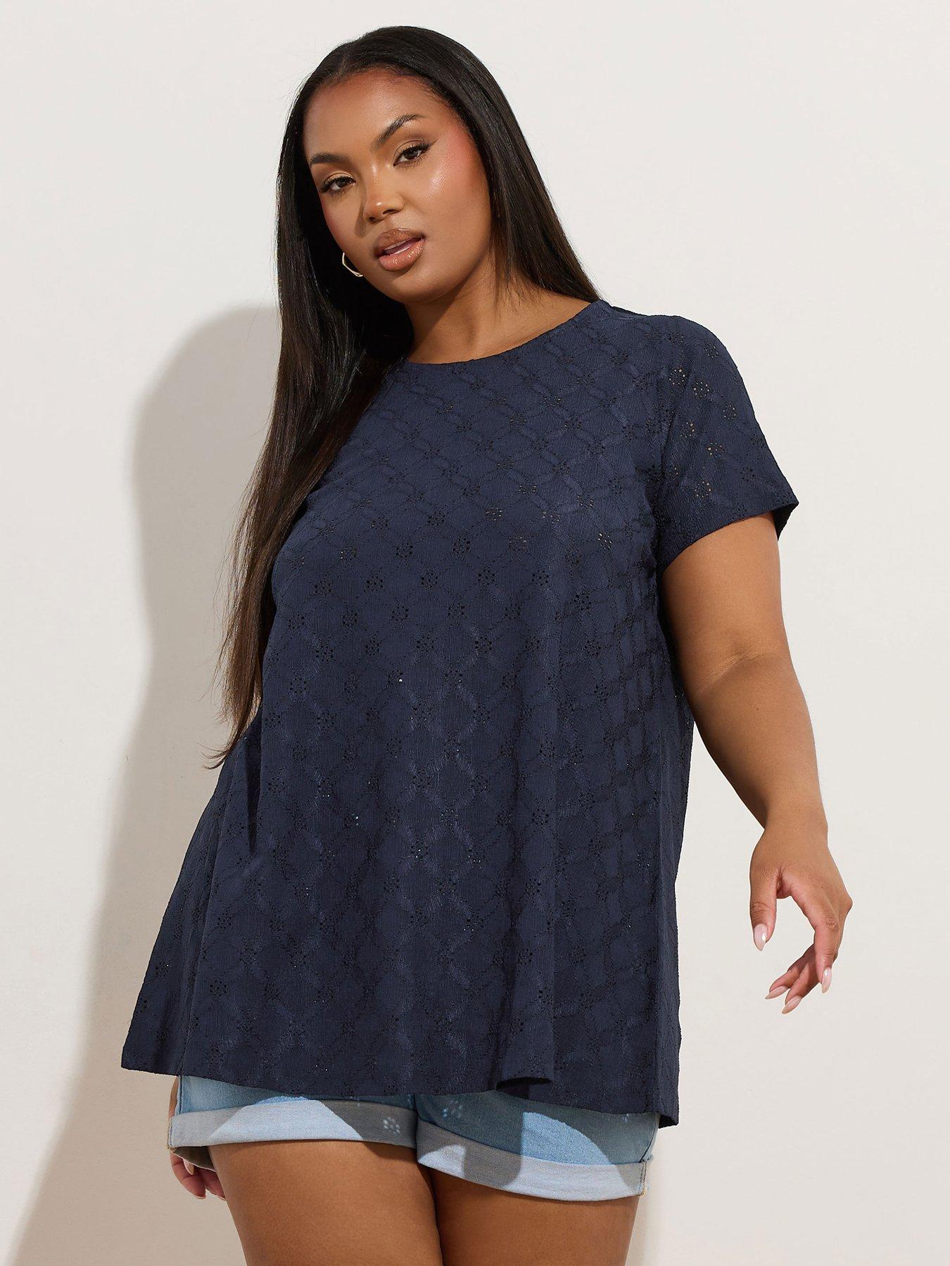undefined Curve Broderie Anglaise Swing Top - Blue