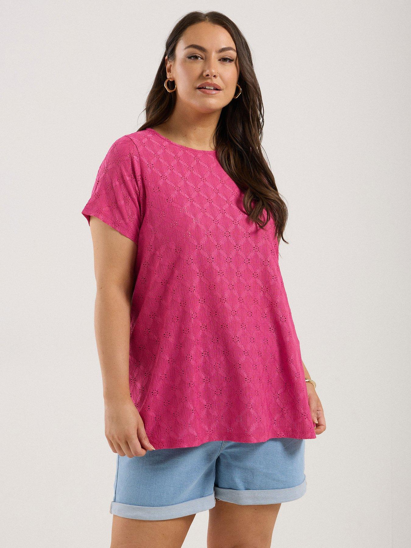 undefined Curve Broderie Anglaise Swing Top - Pink
