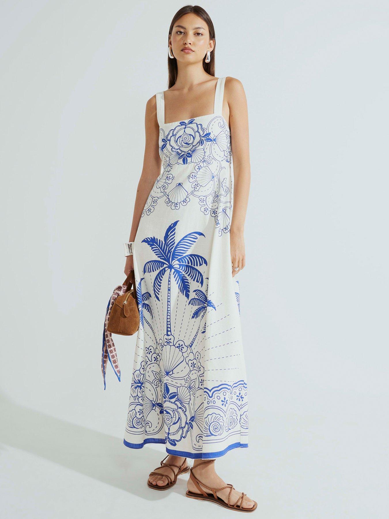 undefined Palm Print Maxi Dress - Blue