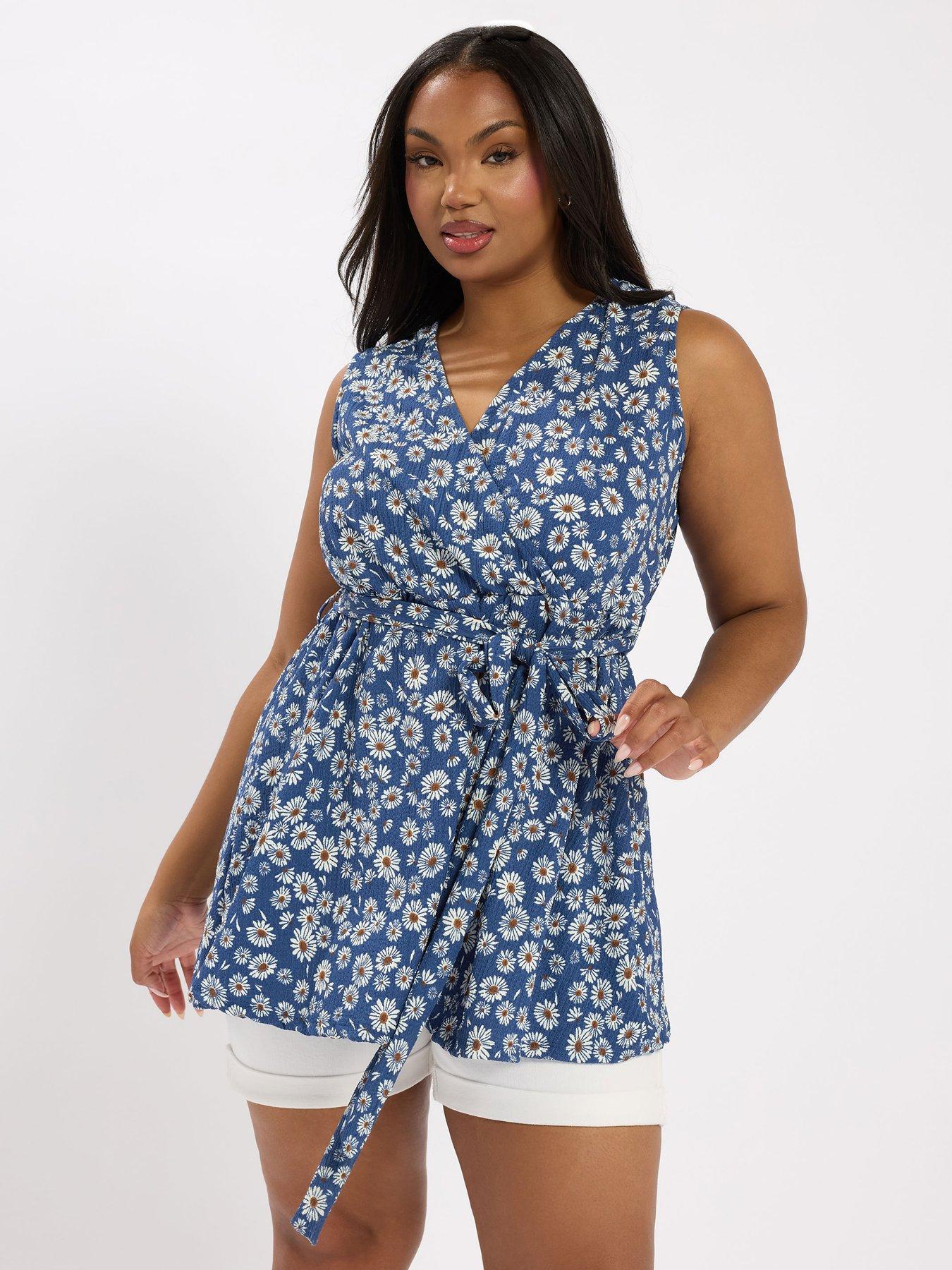 undefined Curve Sleeveless Wrap Top - Blue