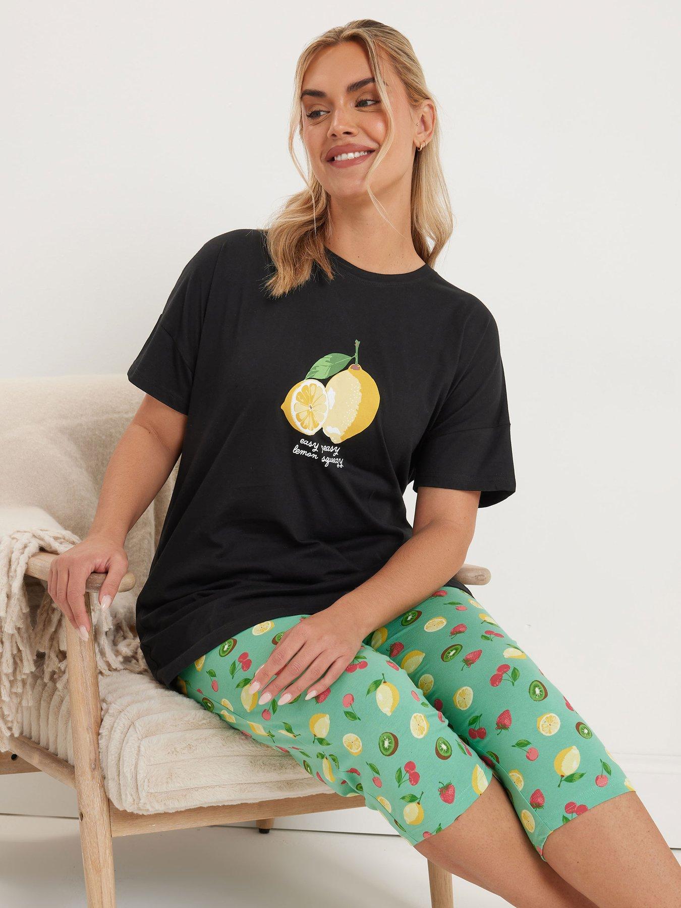 undefined Curve Lemon Squeezy Crop Pyjama Set - Black