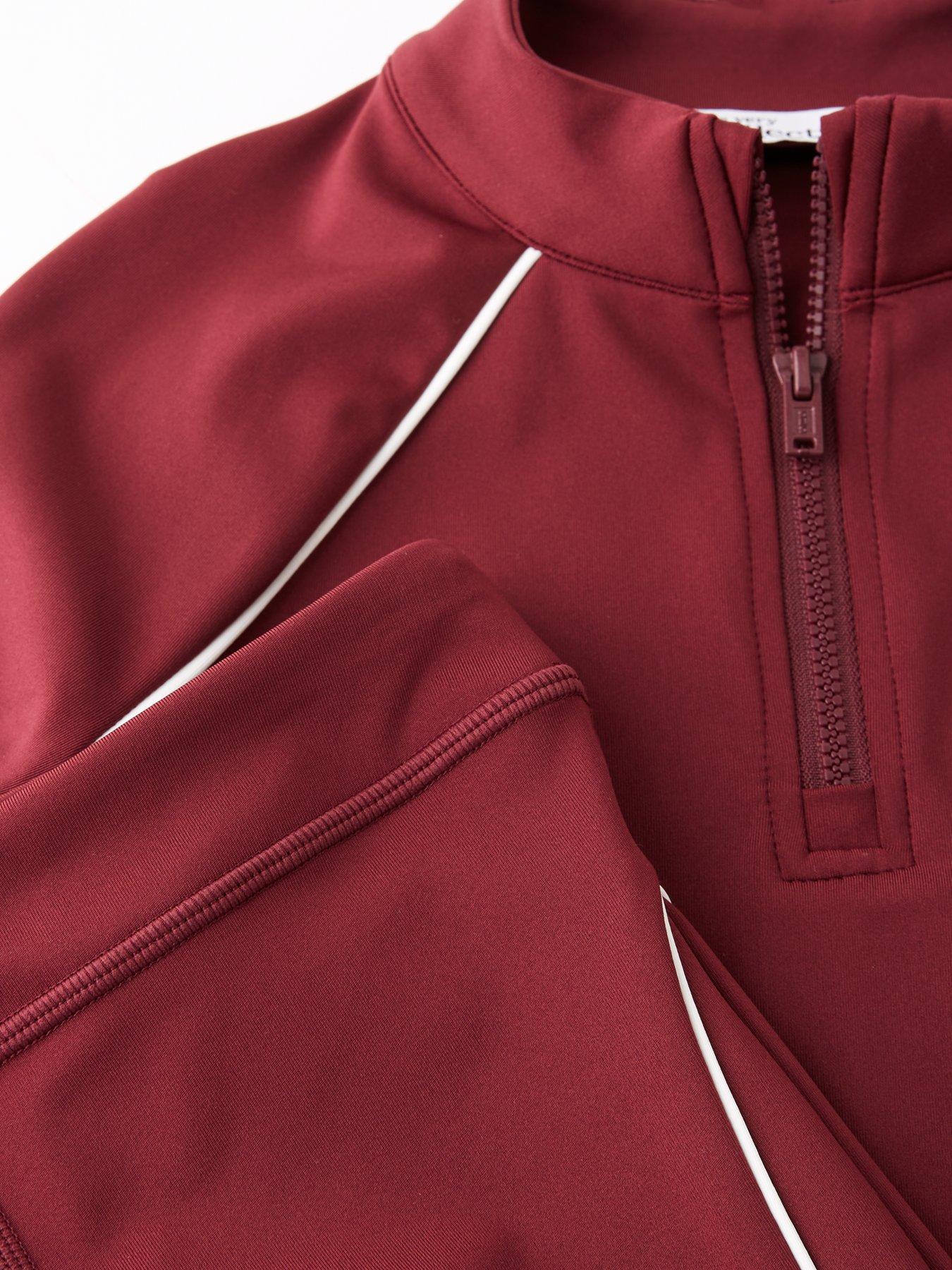 Image 3 of 4 of The Very Collection Girls Sportswear Half Zip Up Long Sleeve Top and Legging Set - Burgundy/Red