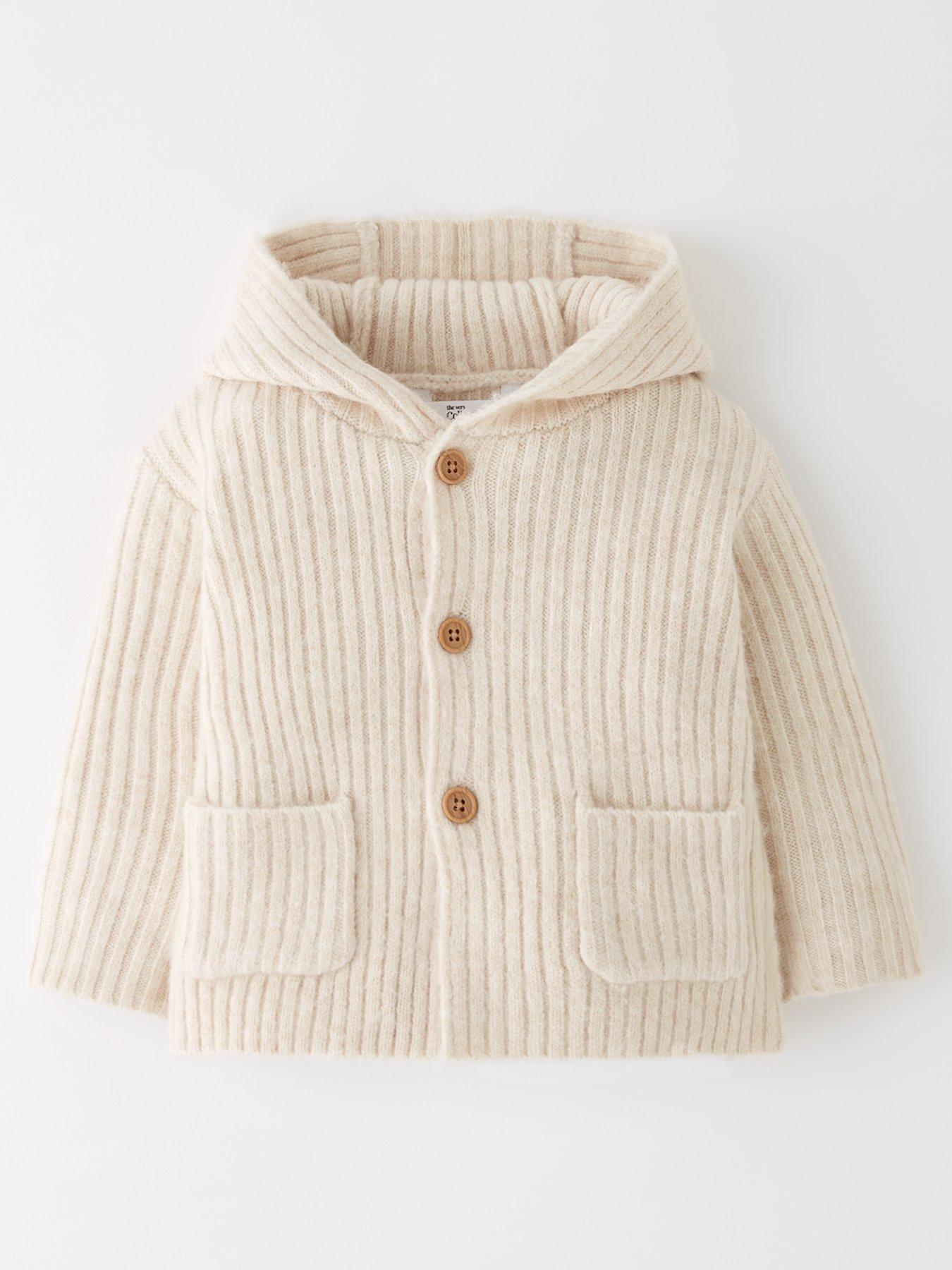 The Very Collection Baby Beige Rib Knit Hooded Cardigan - Brown
