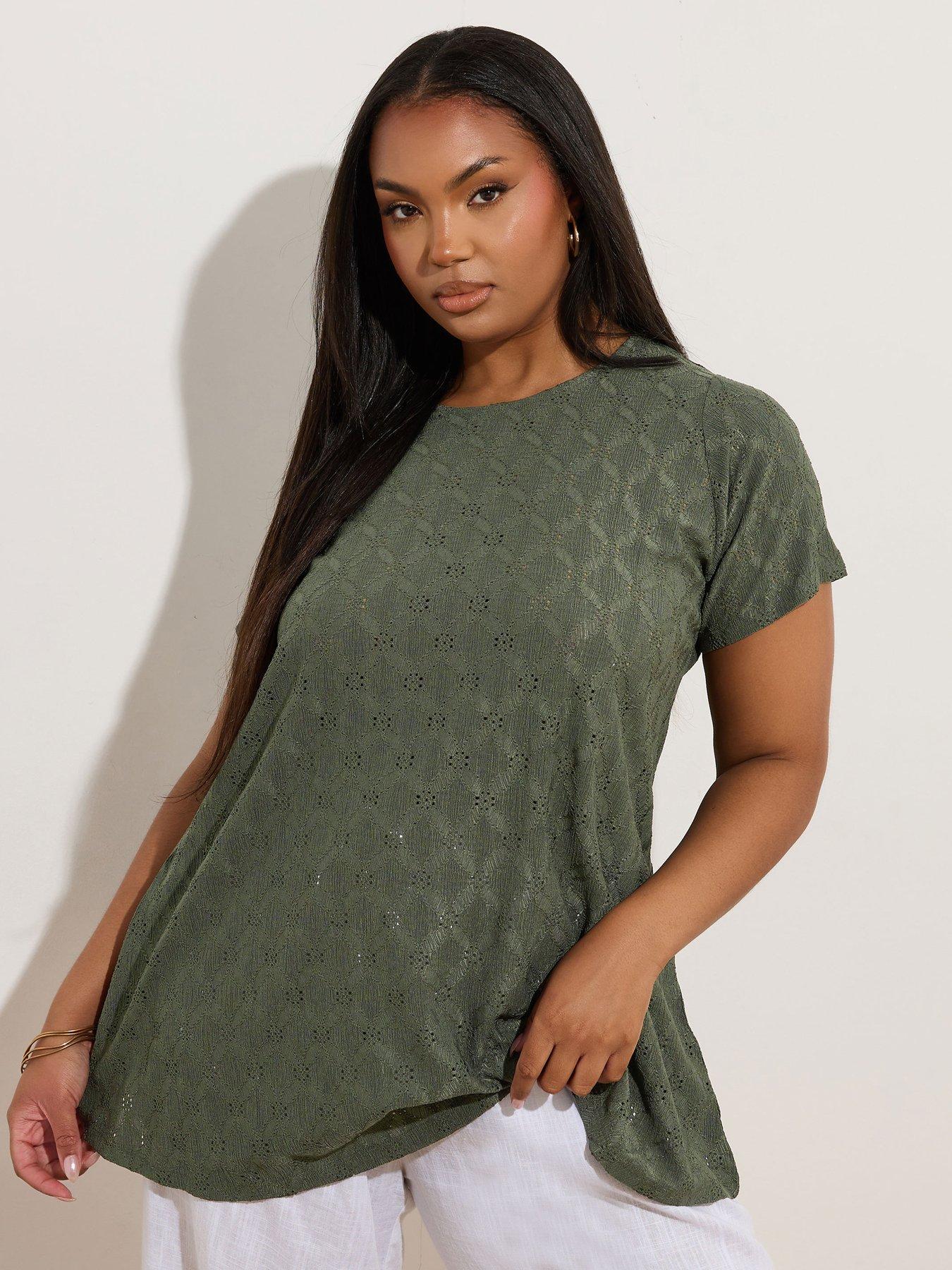 undefined Curve Broderie Anglaise Swing Top - Green