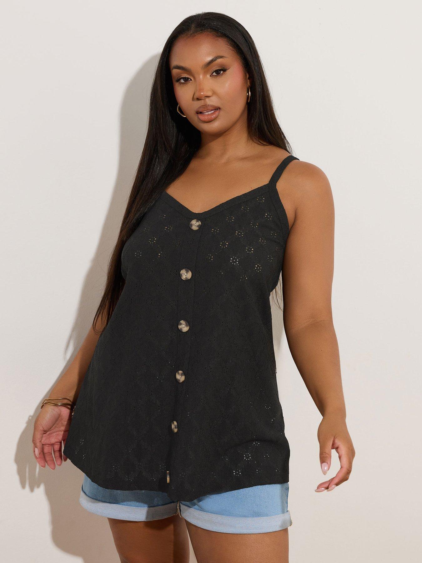 undefined Curve Anglaise Button Swing Vest - Black