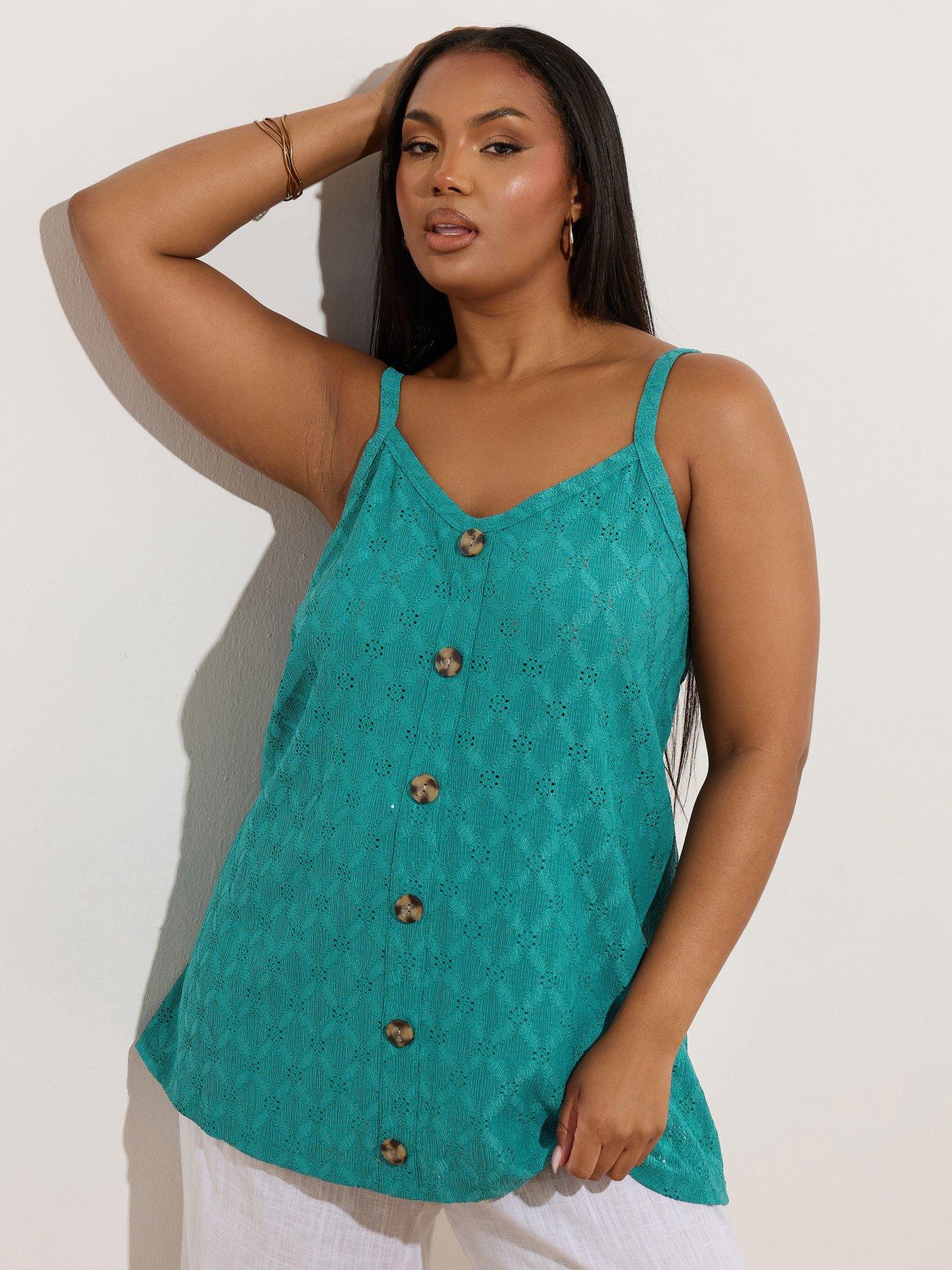 undefined Curve Anglaise Button Swing Vest - Green