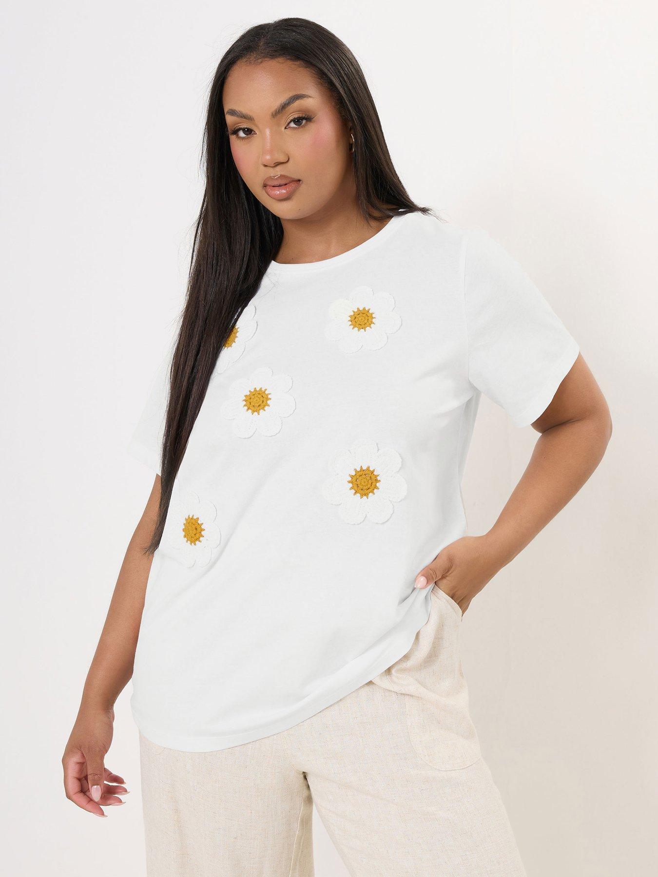 undefined Curve Applique Daisy T-Shirt - White
