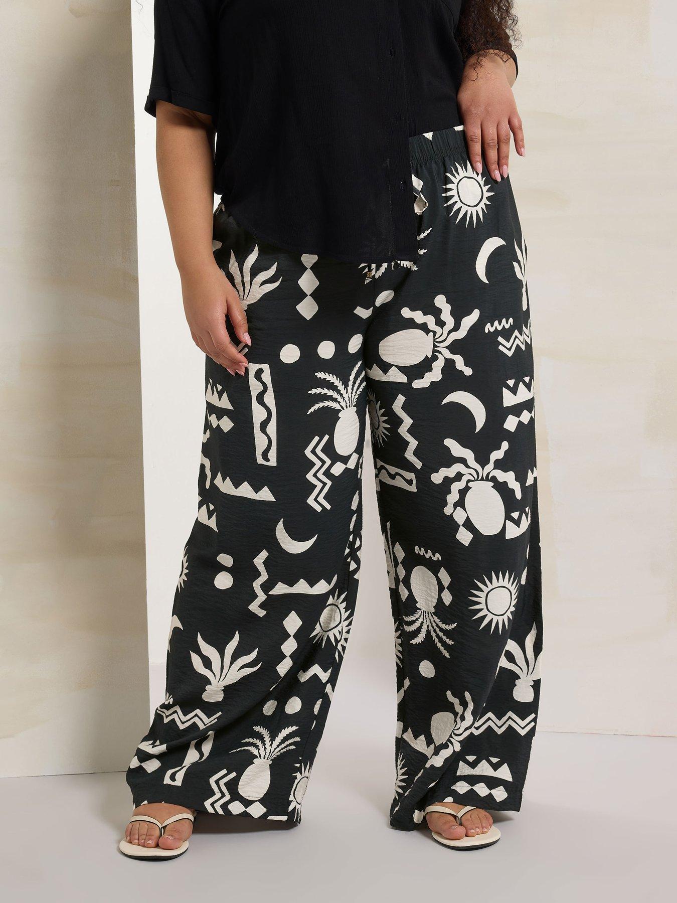 Image 1 of 5 of Yours Curve Printed Washed Twill Trouser - Black
