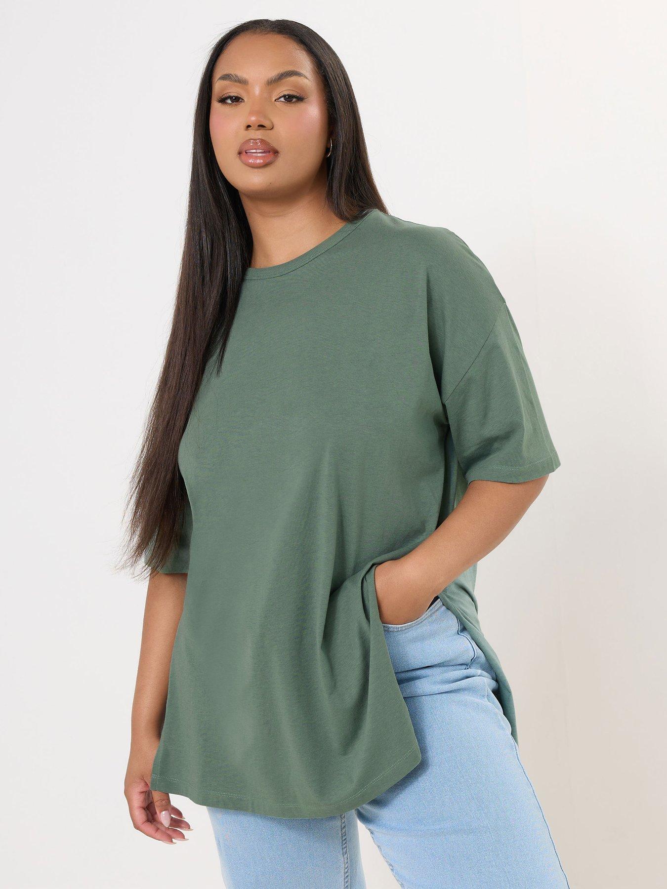 undefined Curve Oversized Side Split T-Shirt - Green