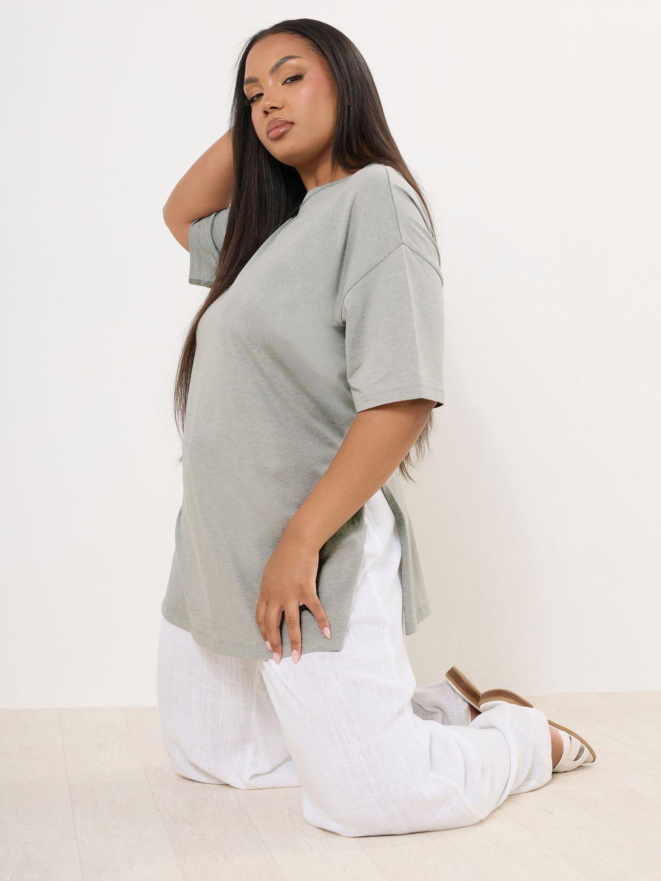 undefined Curve Oversized Side Split T-Shirt - Grey