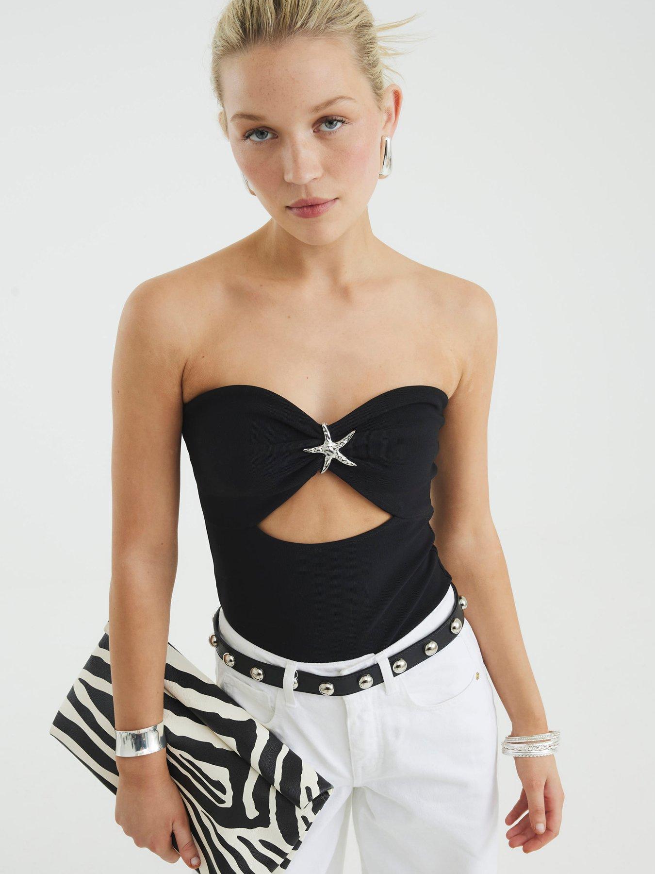 undefined Starfish Trim Rib Bandeau Top - Black