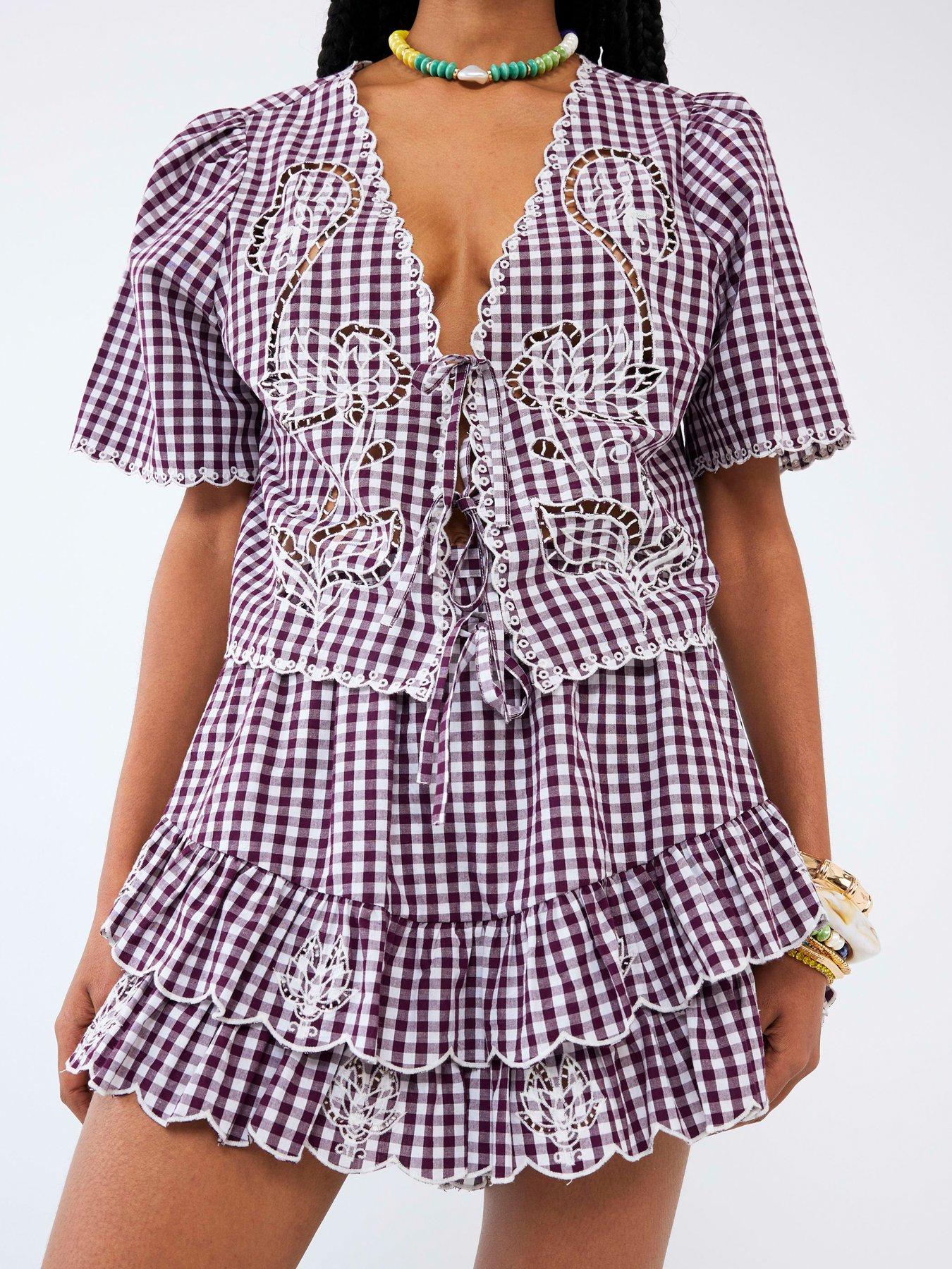 undefined Gingham Skort - Red