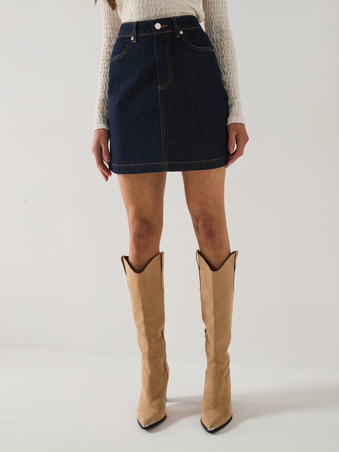 V by Very Rinse Denim Mini Skirt - Dark Wash