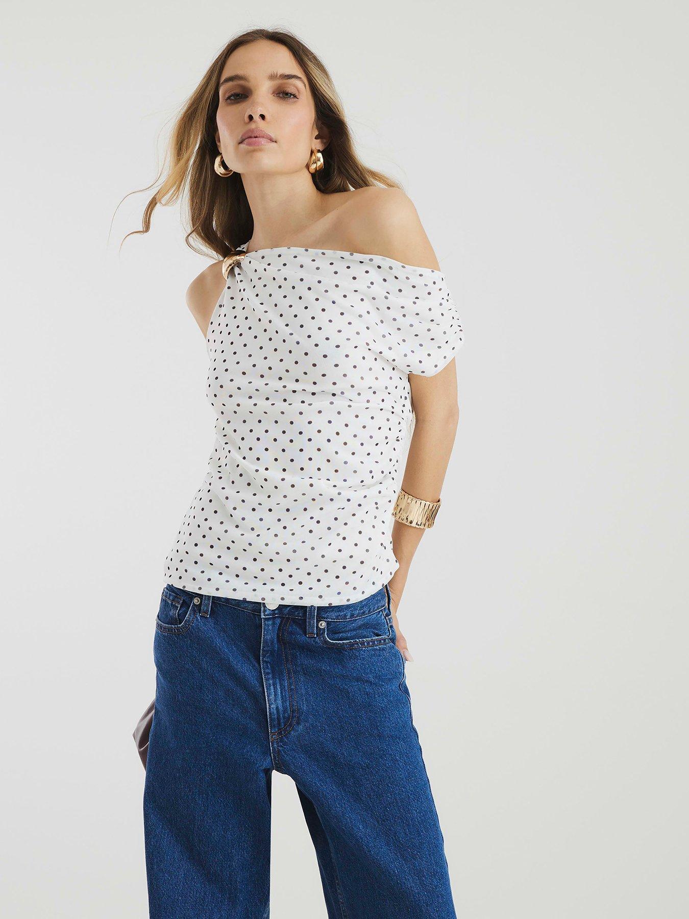 River Island Mesh Sleeveless Polka Dot Mesh Top White Very