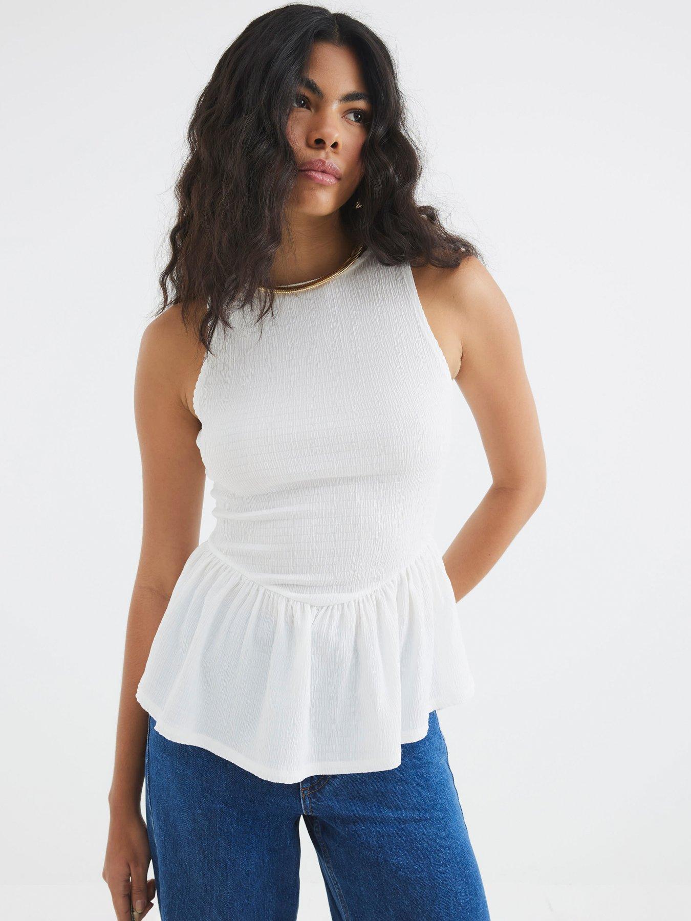 undefined Textured Peplum Racer Top - White