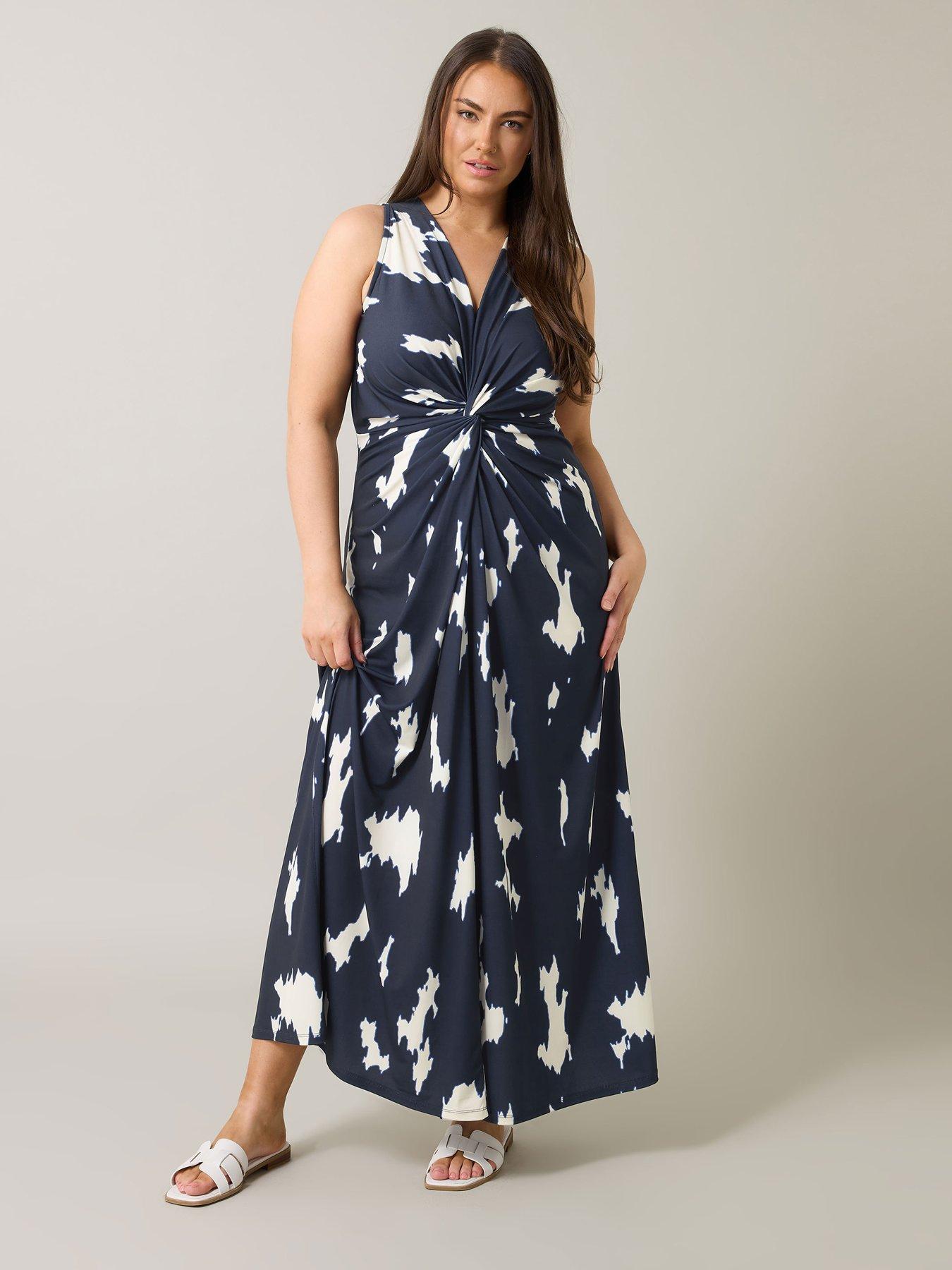 undefined Abstract Print Knot Front Maxi Dress - Blue
