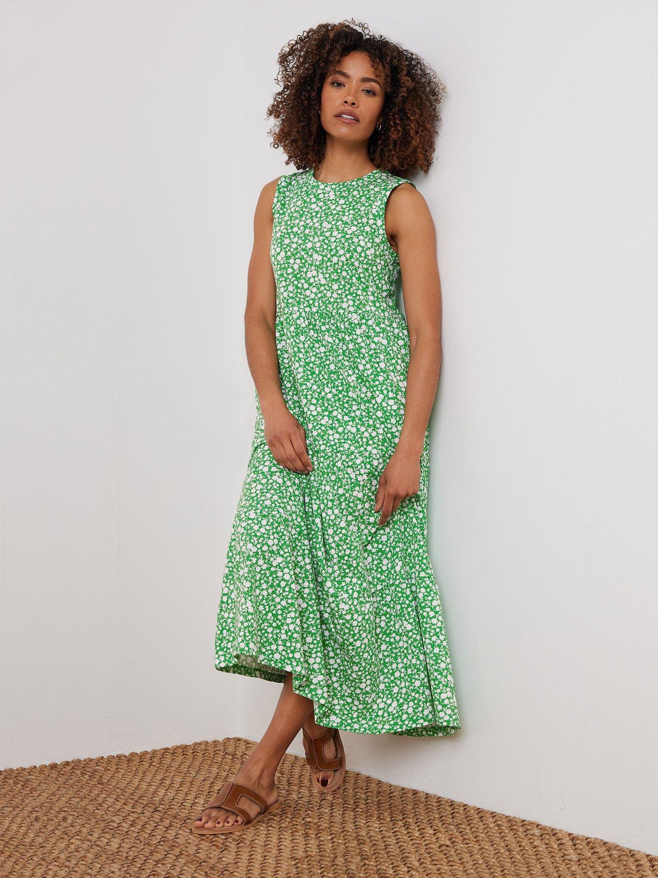 undefined Ditsy Sleeveless Dress - Green