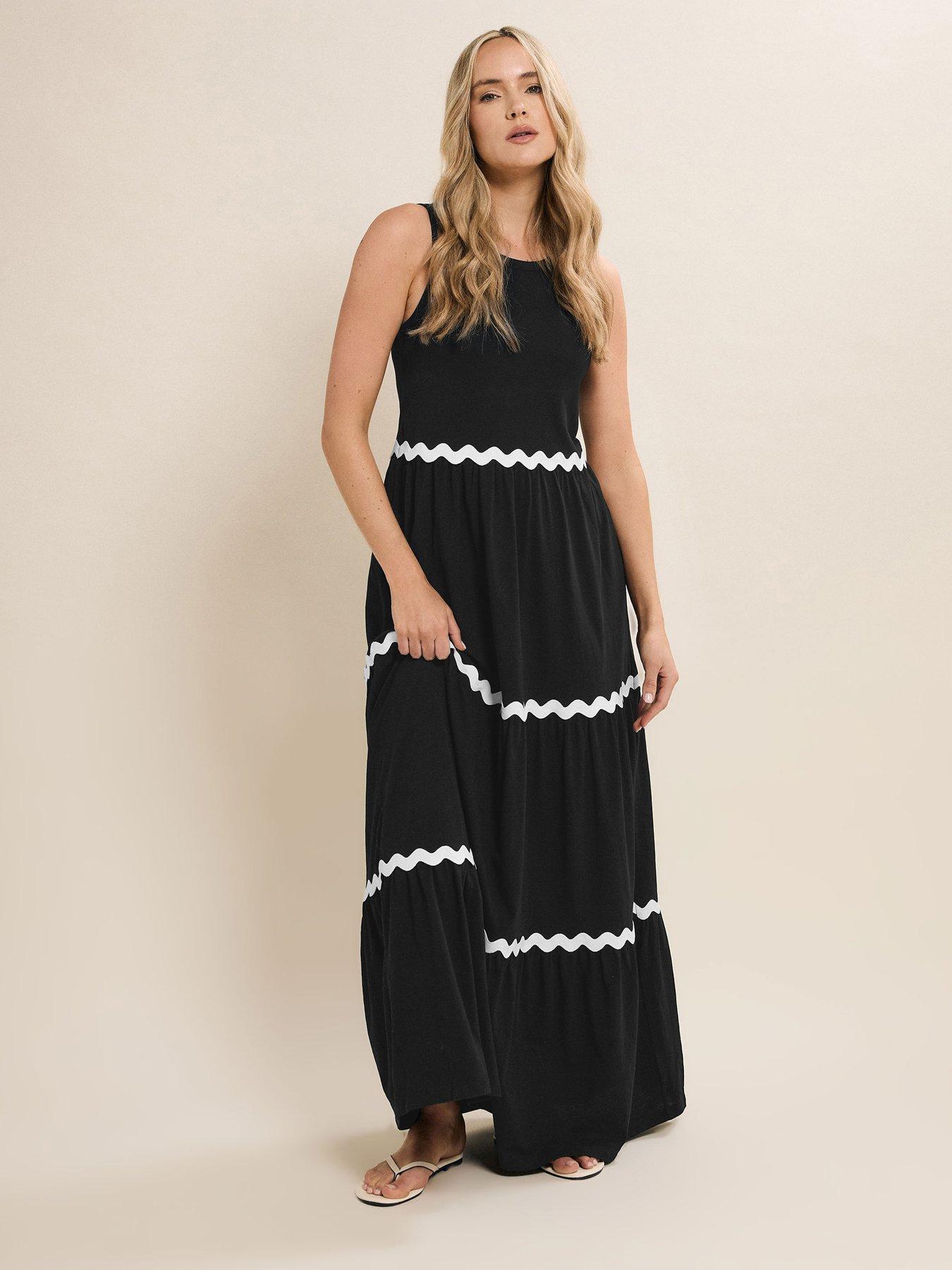undefined Contrast Trim Tiered Dress - Black