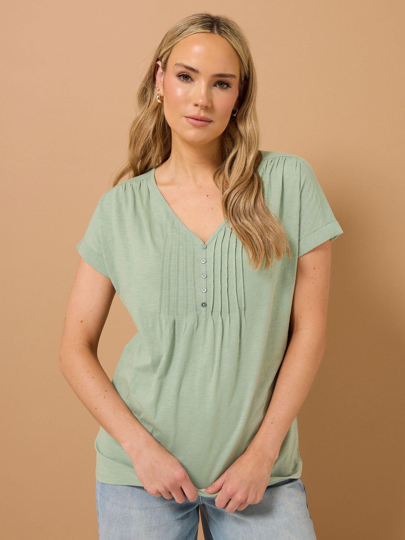 undefined Tall Short Sleeve Pintuck Henley Top