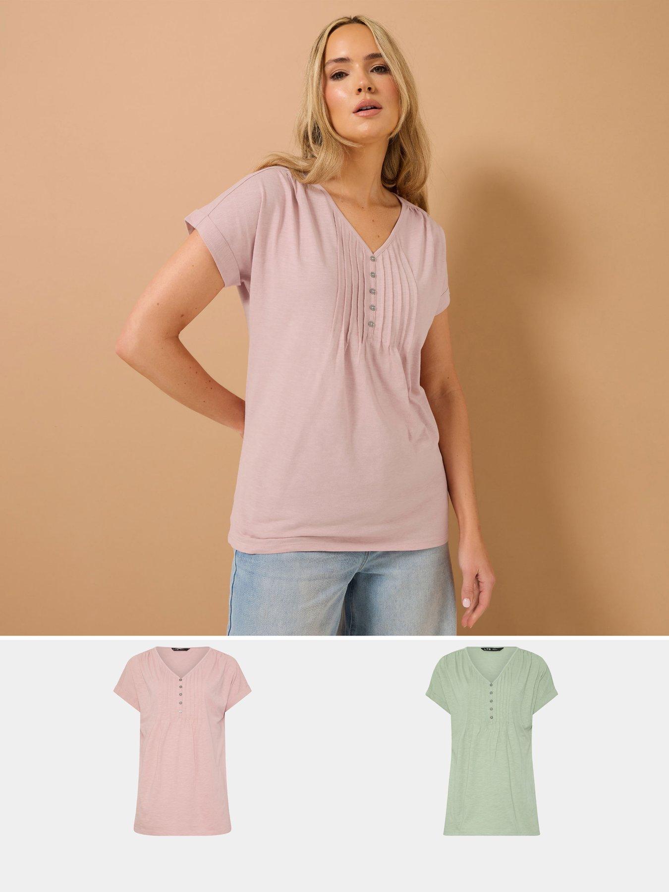 undefined Tall 2 Pack Short Sleeve Pintuck Henley Top