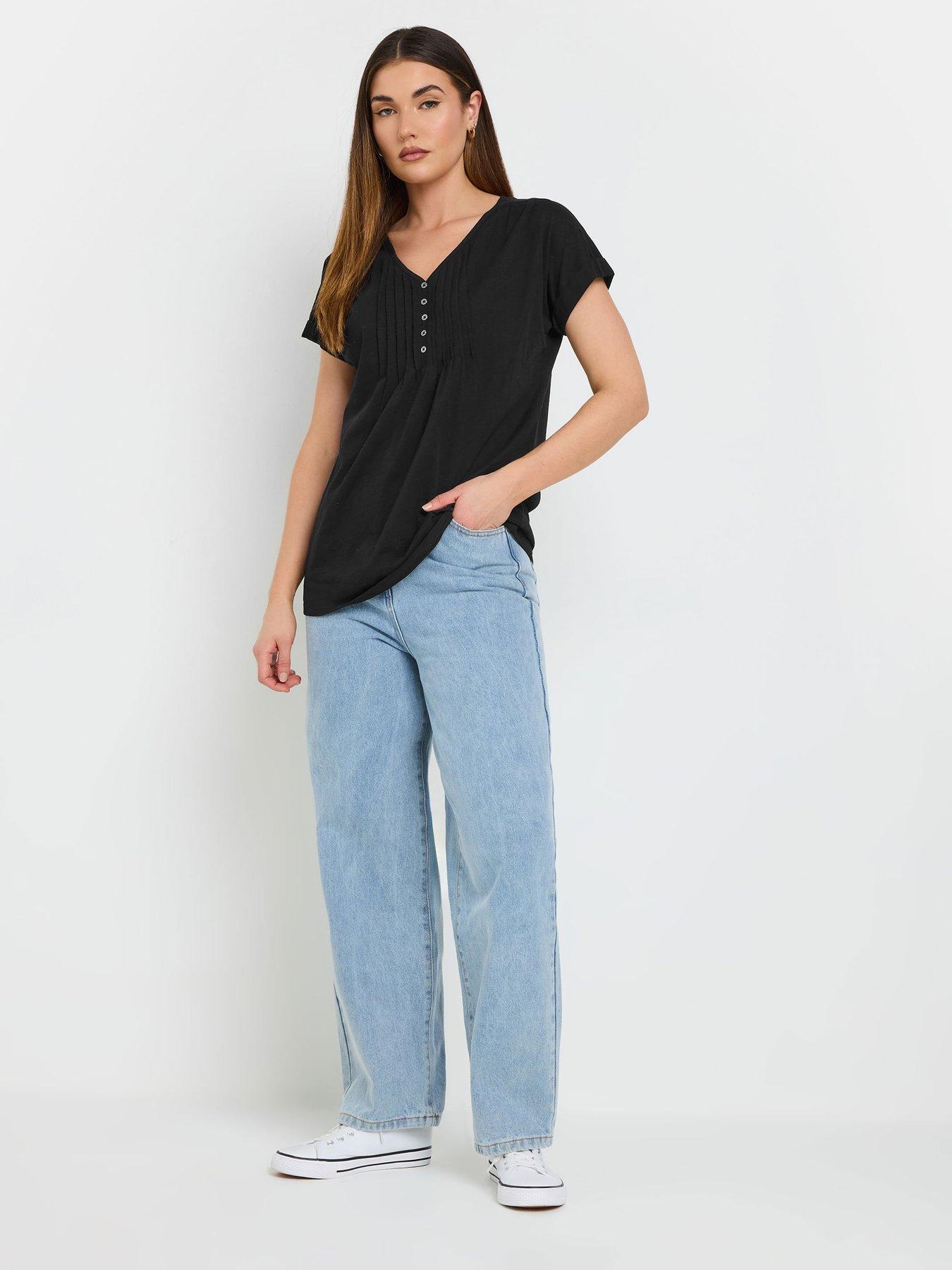 Image 4 of 4 of Long Tall Sally 2 Pack Short Sleeve Pintuck Henley Top - Black