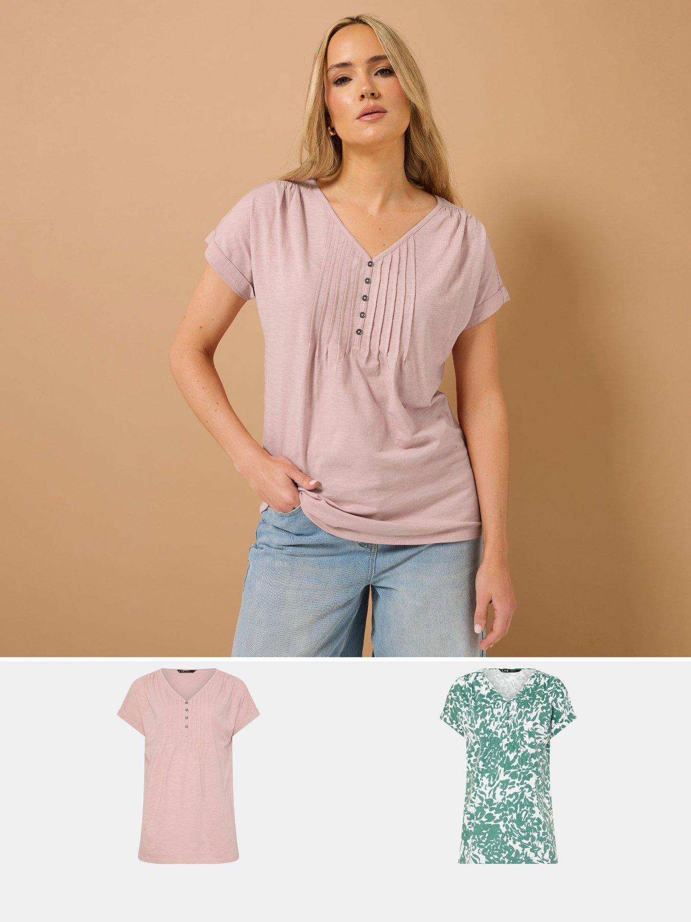 undefined 2 Pack Short Sleeve Pintuck Henley Top - Green