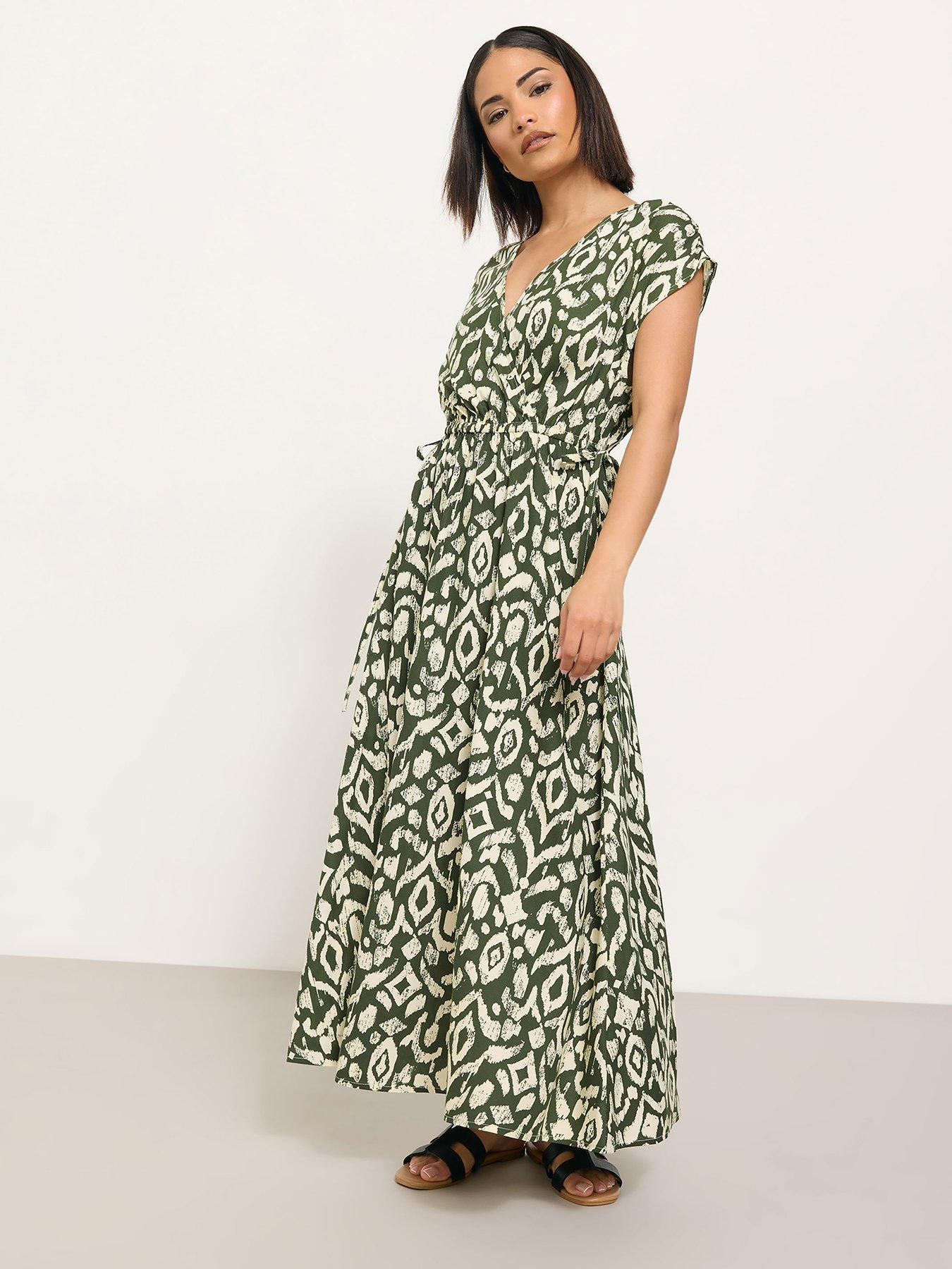 undefined Petite Abstract Wrap Front And Back Dress - Green