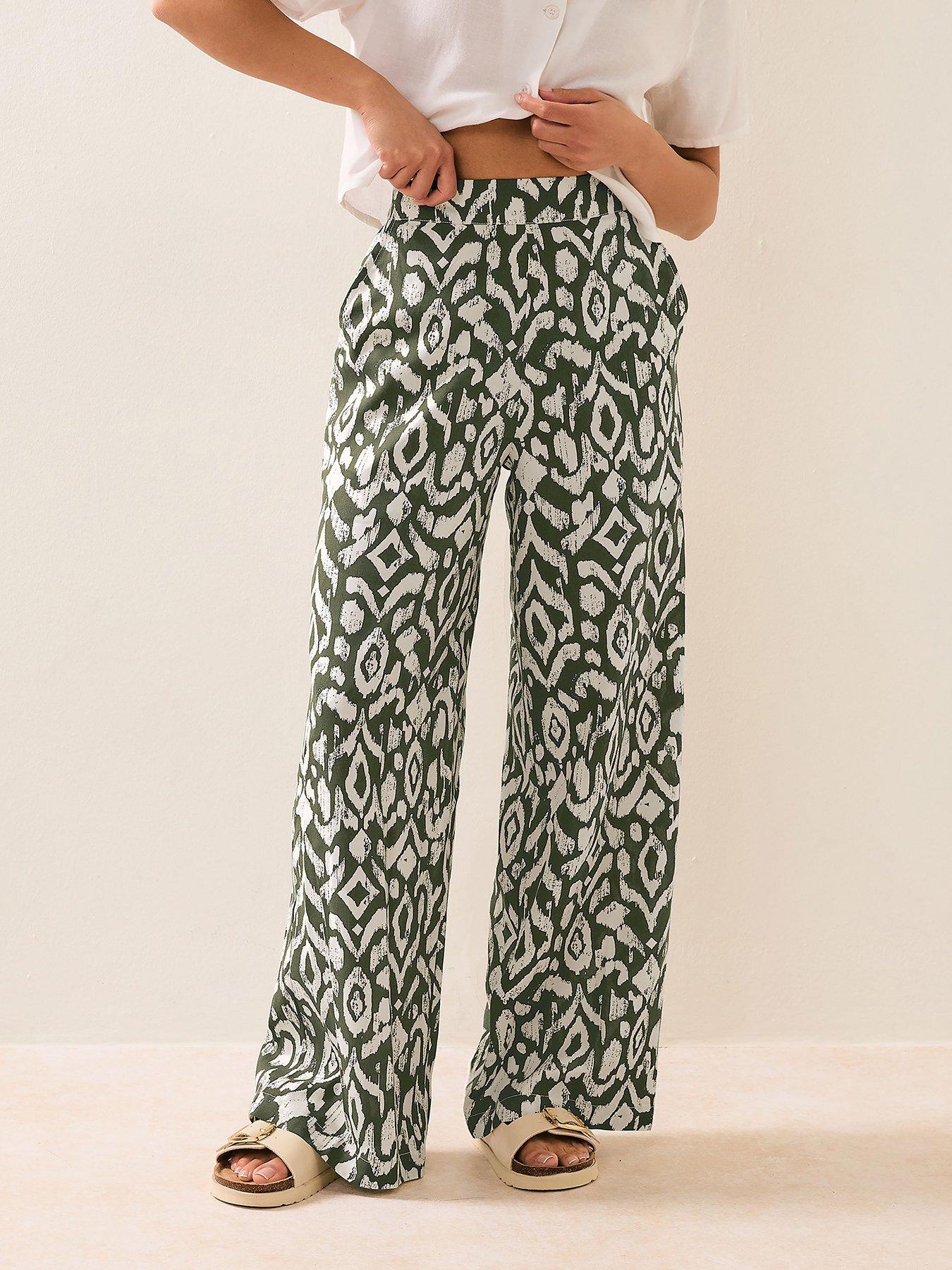 undefined Petite Abstract Wide Leg Trouser - Green