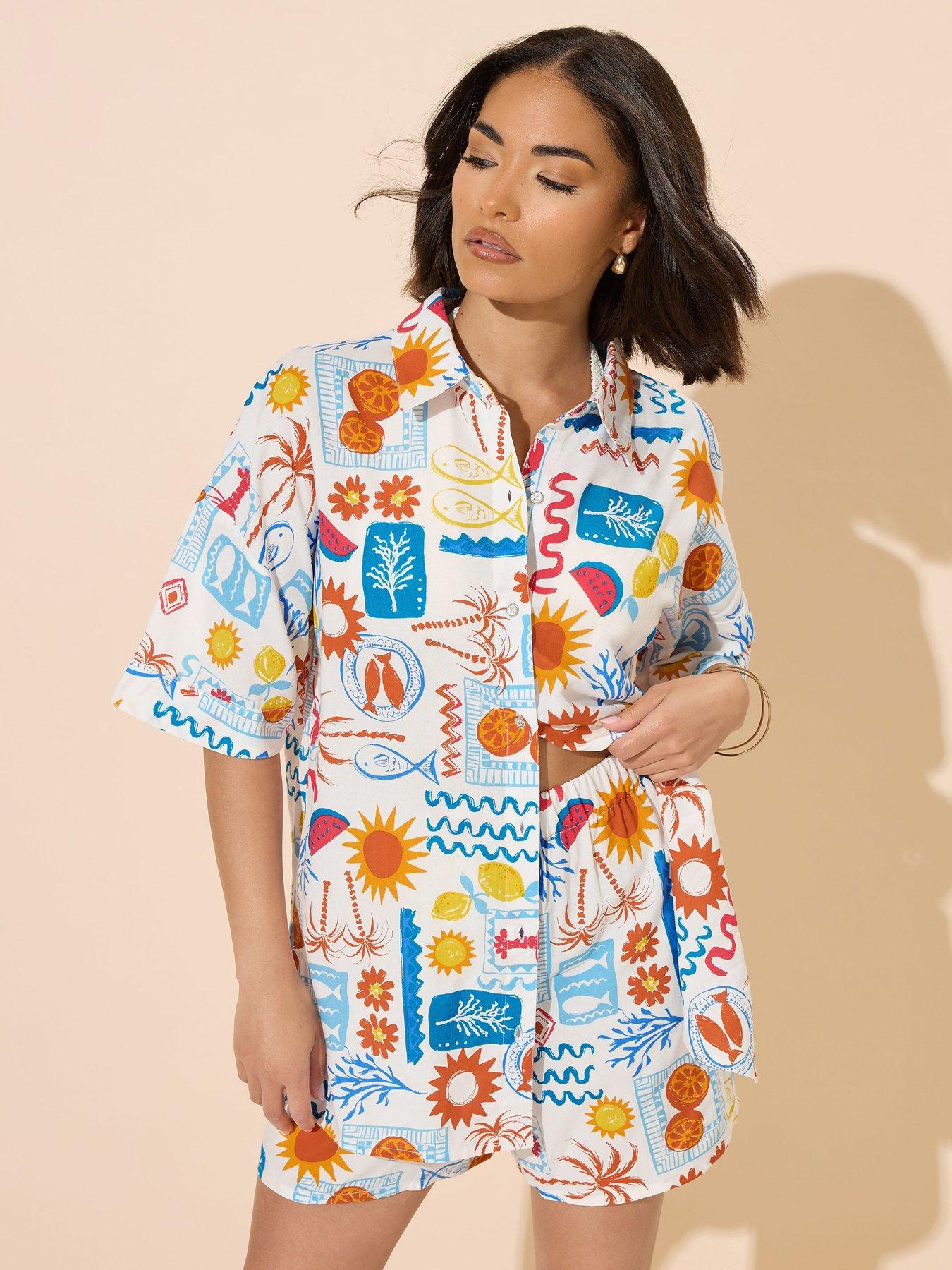 undefined Petite Postcard Short Sleeve Shirt - Blue