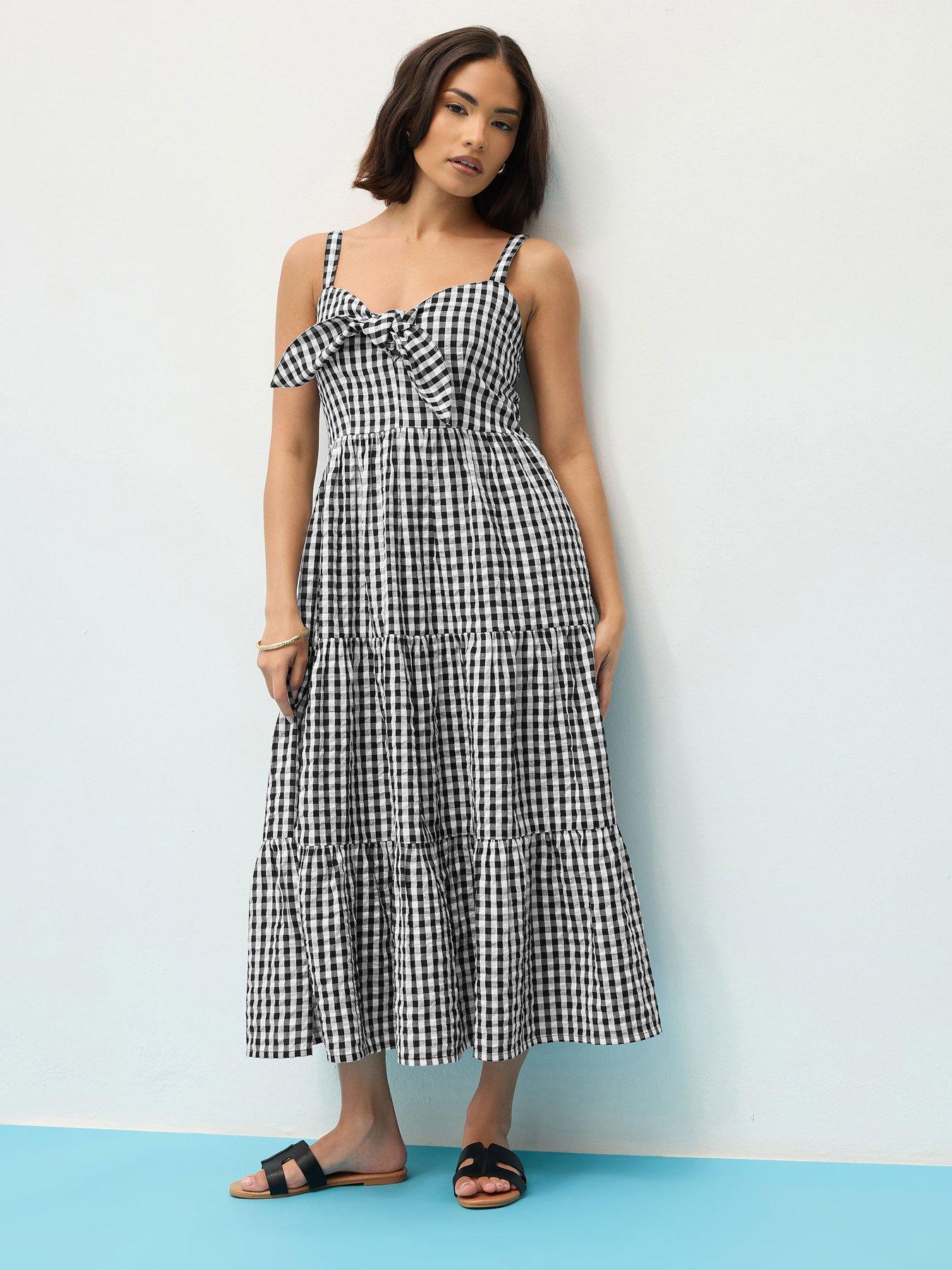 undefined Petite Gingham Tie Front Midaxi Dress - Black