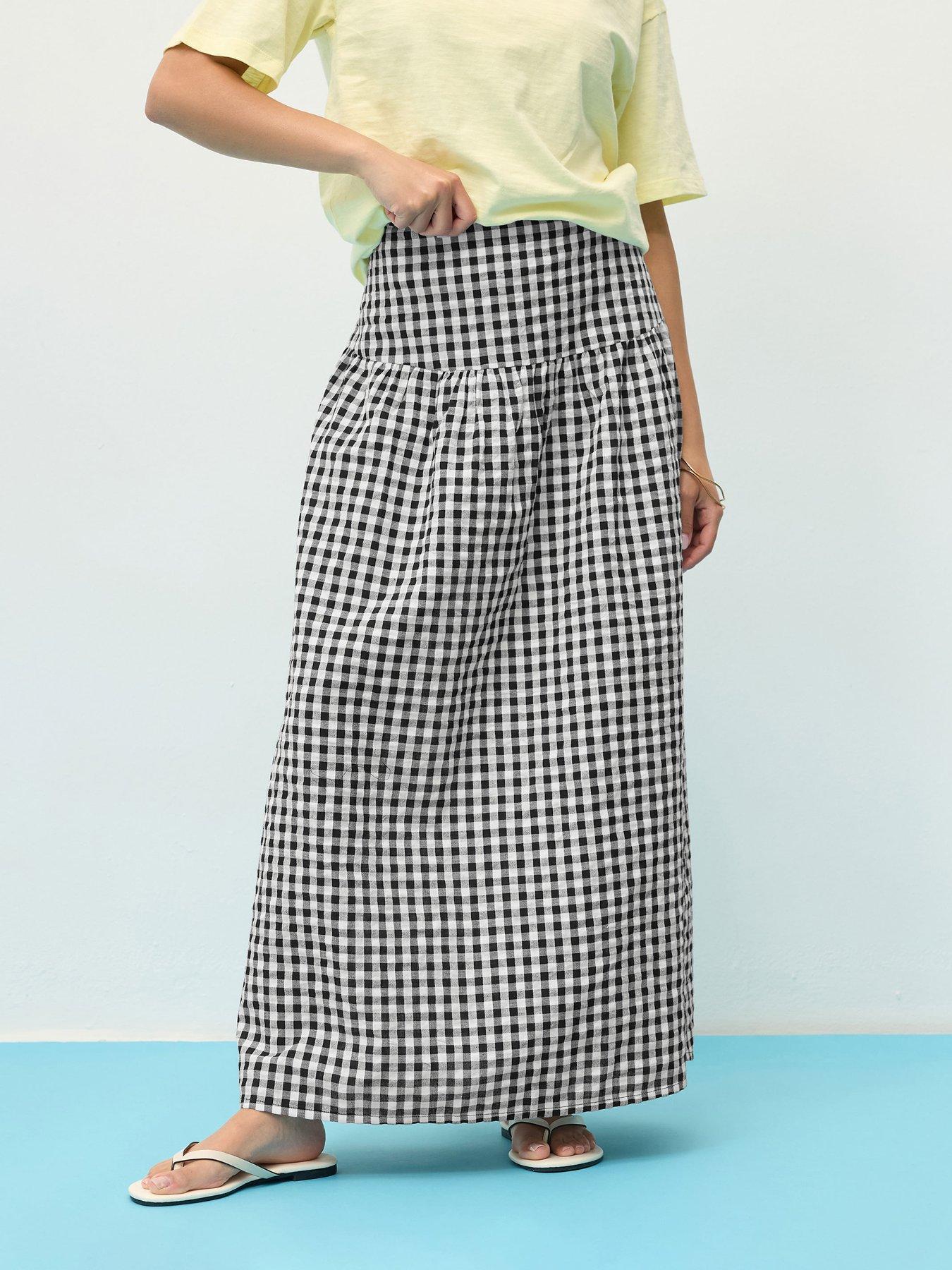 undefined Petite Gingham Drop Waist Skirt - Black