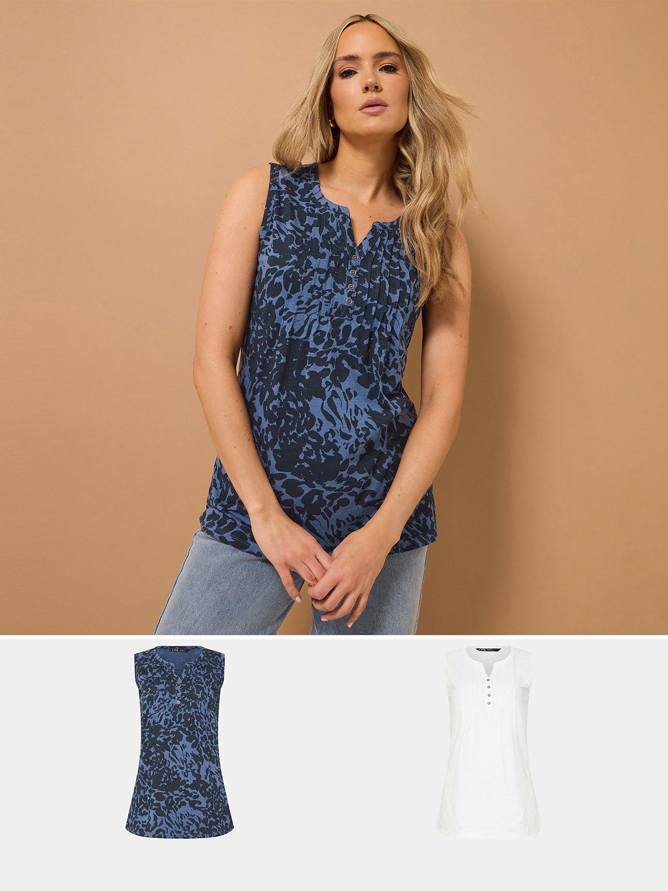 undefined 2 Pack Sleeveless Pintuck Henley Top - Blue