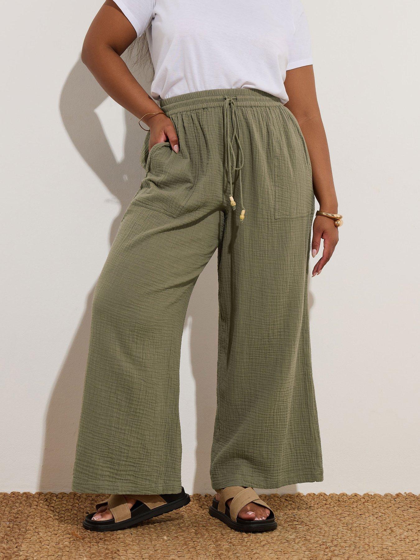 undefined Curve Cheesecloth Beaded Jogger - Green