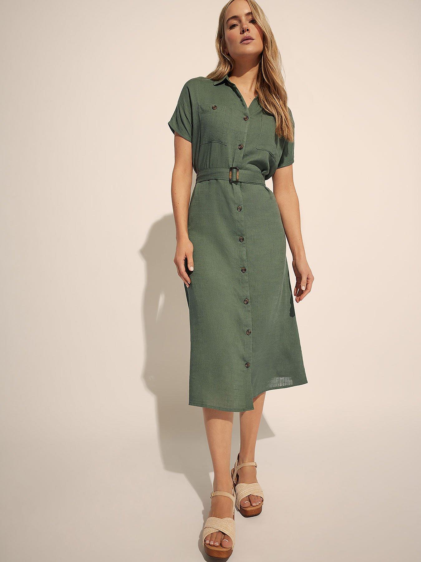 undefined Tall Grown On Sleeve Linen Button Dress