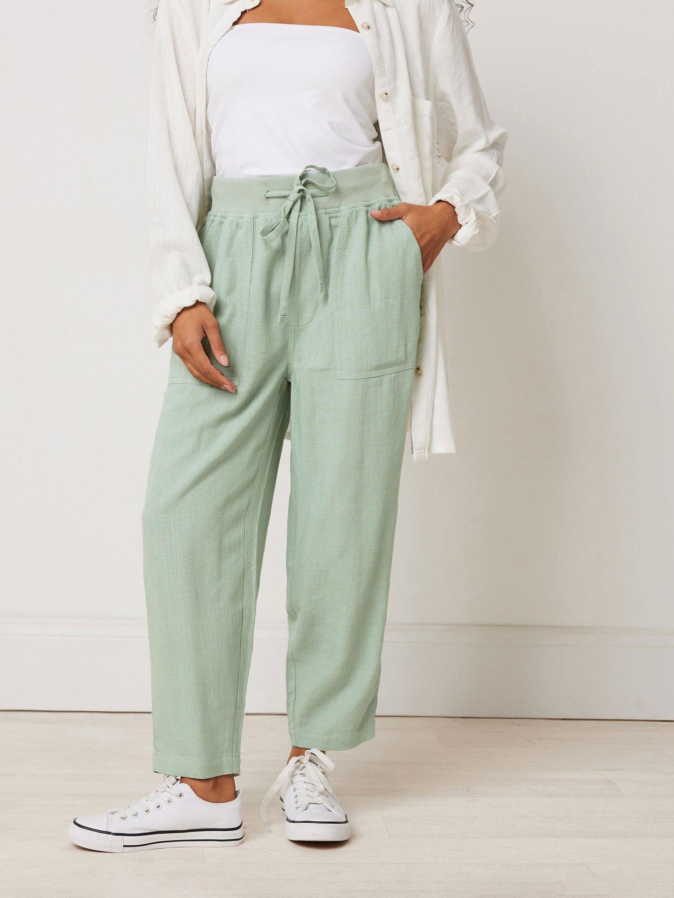 undefined Petite Linen Crop Jogger - Green