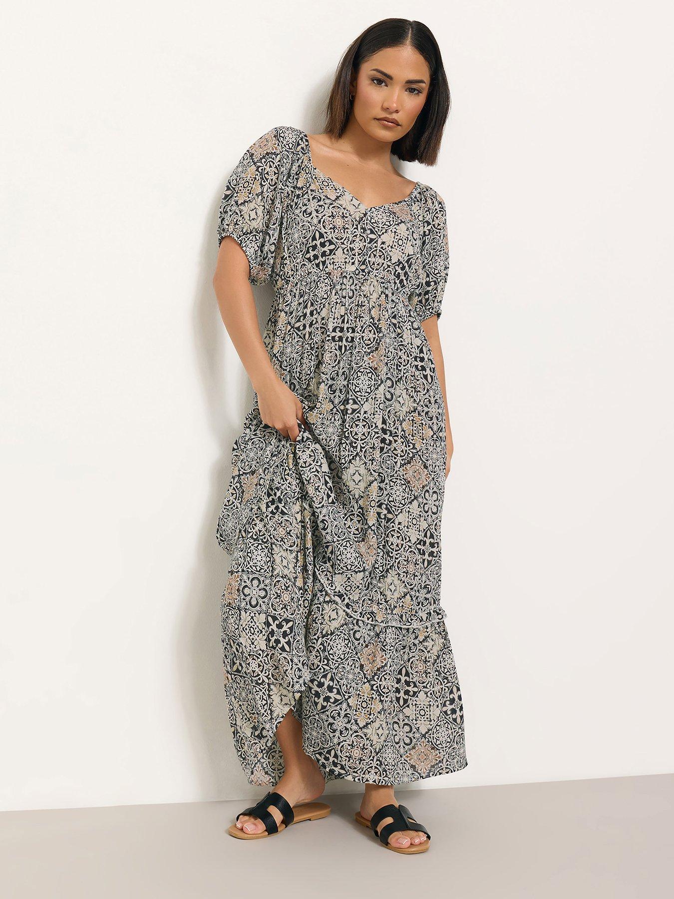undefined Petite Mono Tile Print Dress - Black