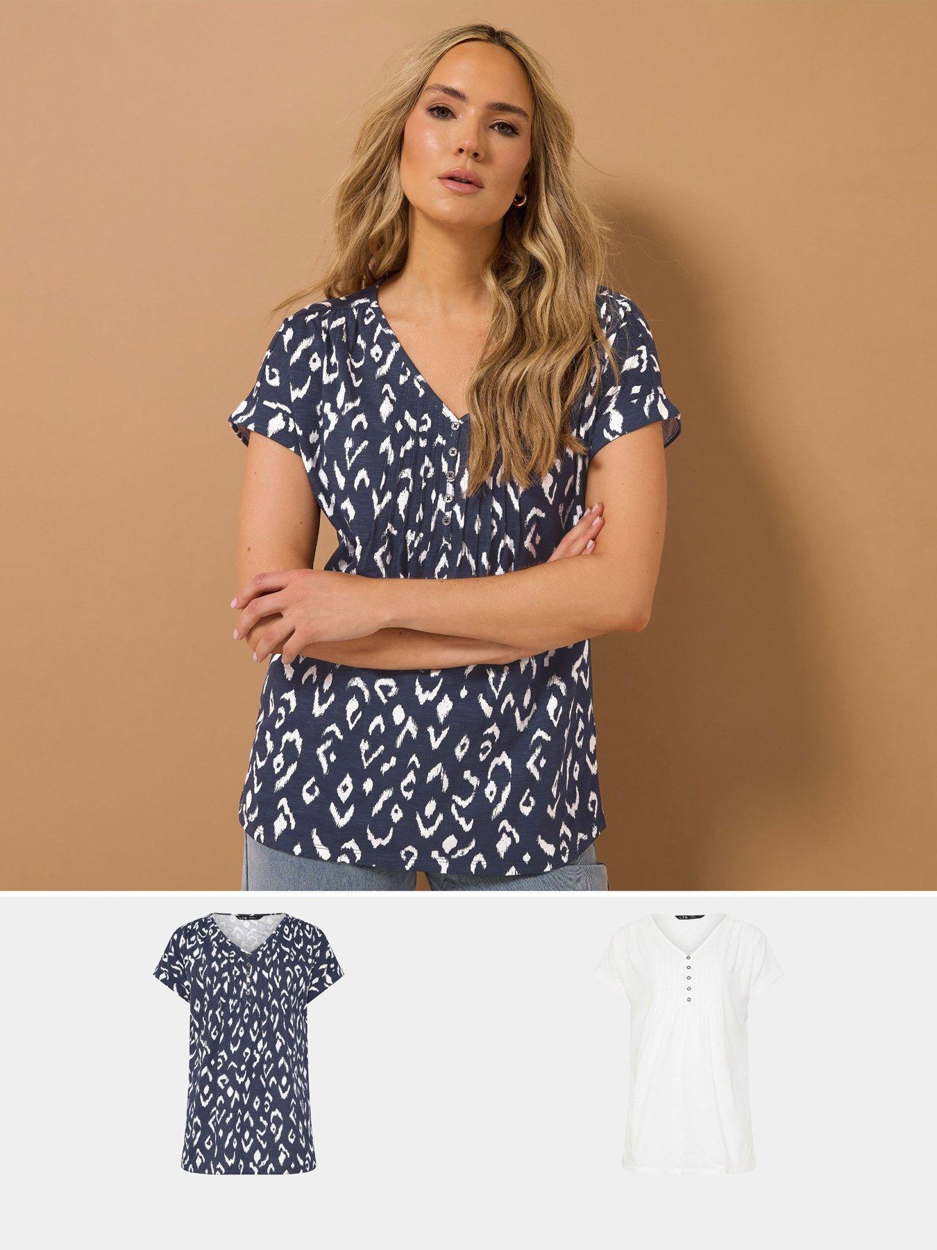 undefined 2 Pack Short Sleeve Pintuck Henley Top - Blue