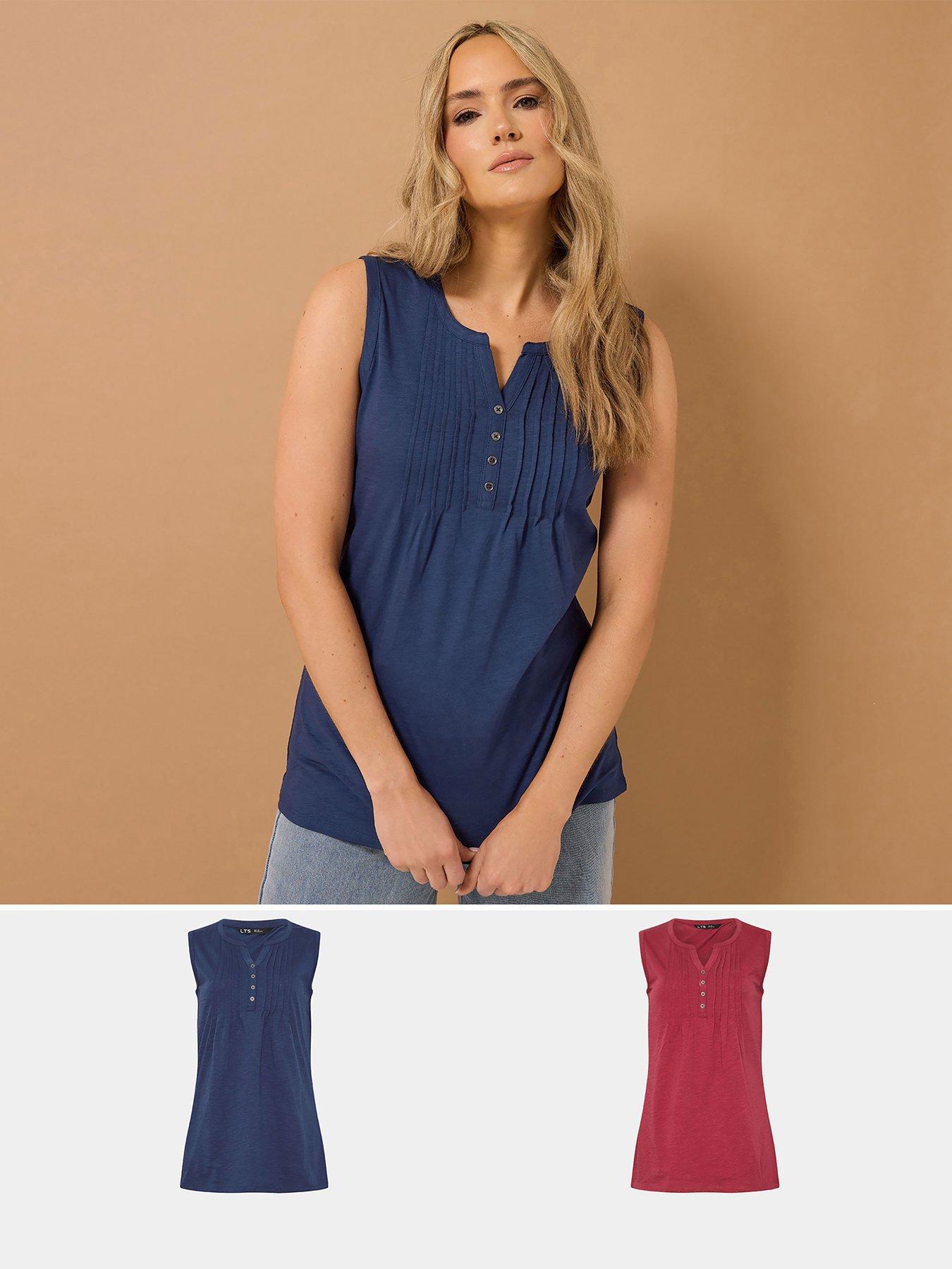 undefined 2 Pack Sleeveless Pintuck Henley Top - Blue