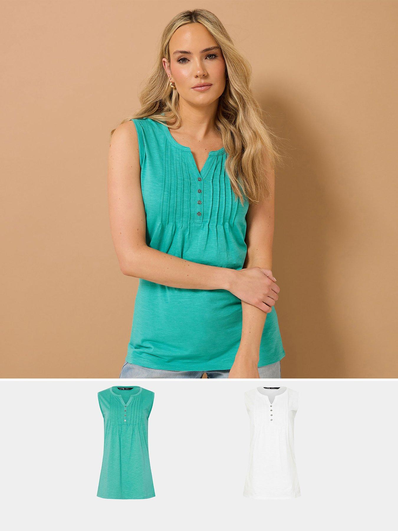 undefined 2 Pack Sleeveless Pintuck Henley Top - Green