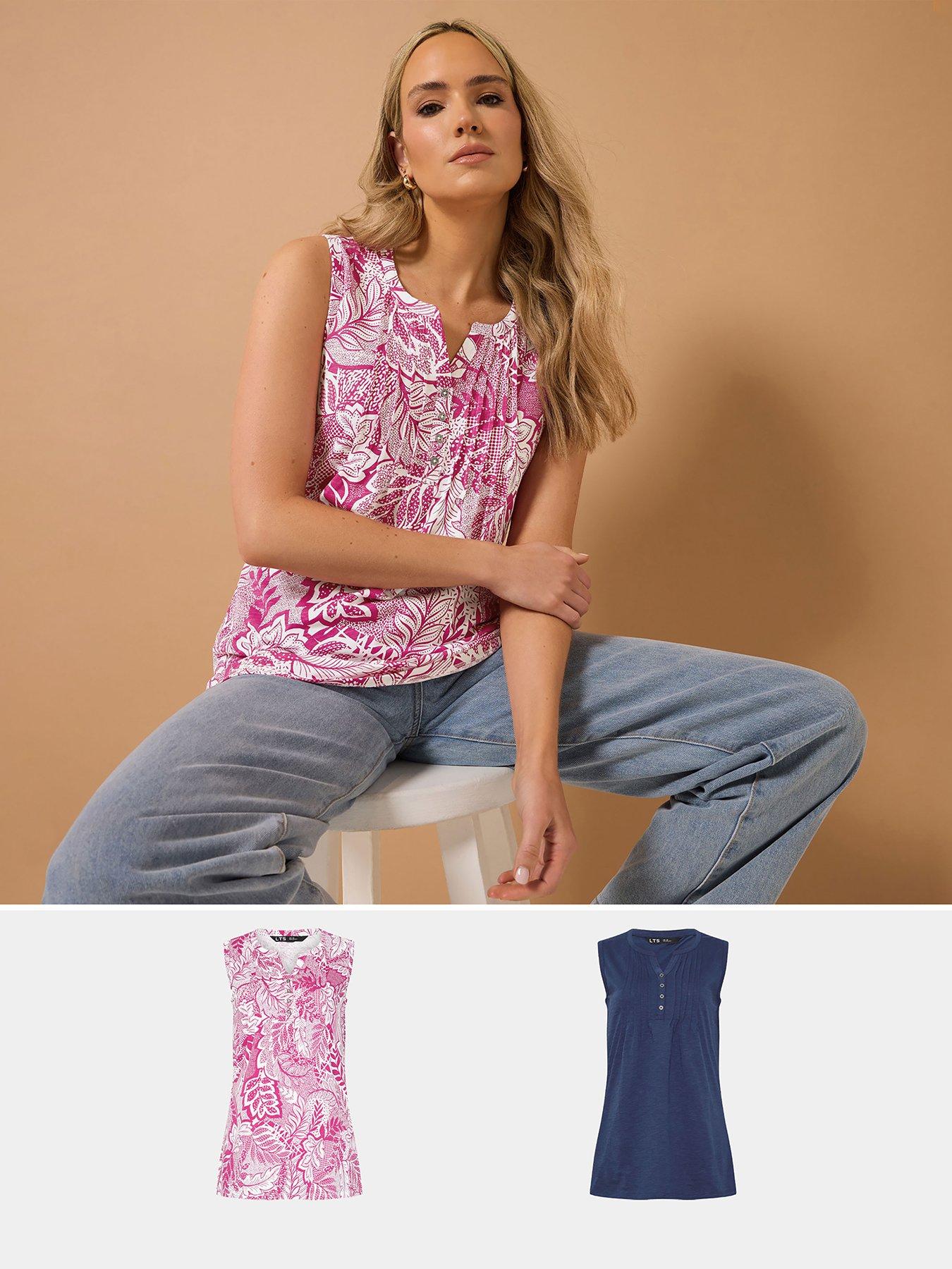 undefined 2 Pack Sleeveless Pintuck Henley Top - Ivory