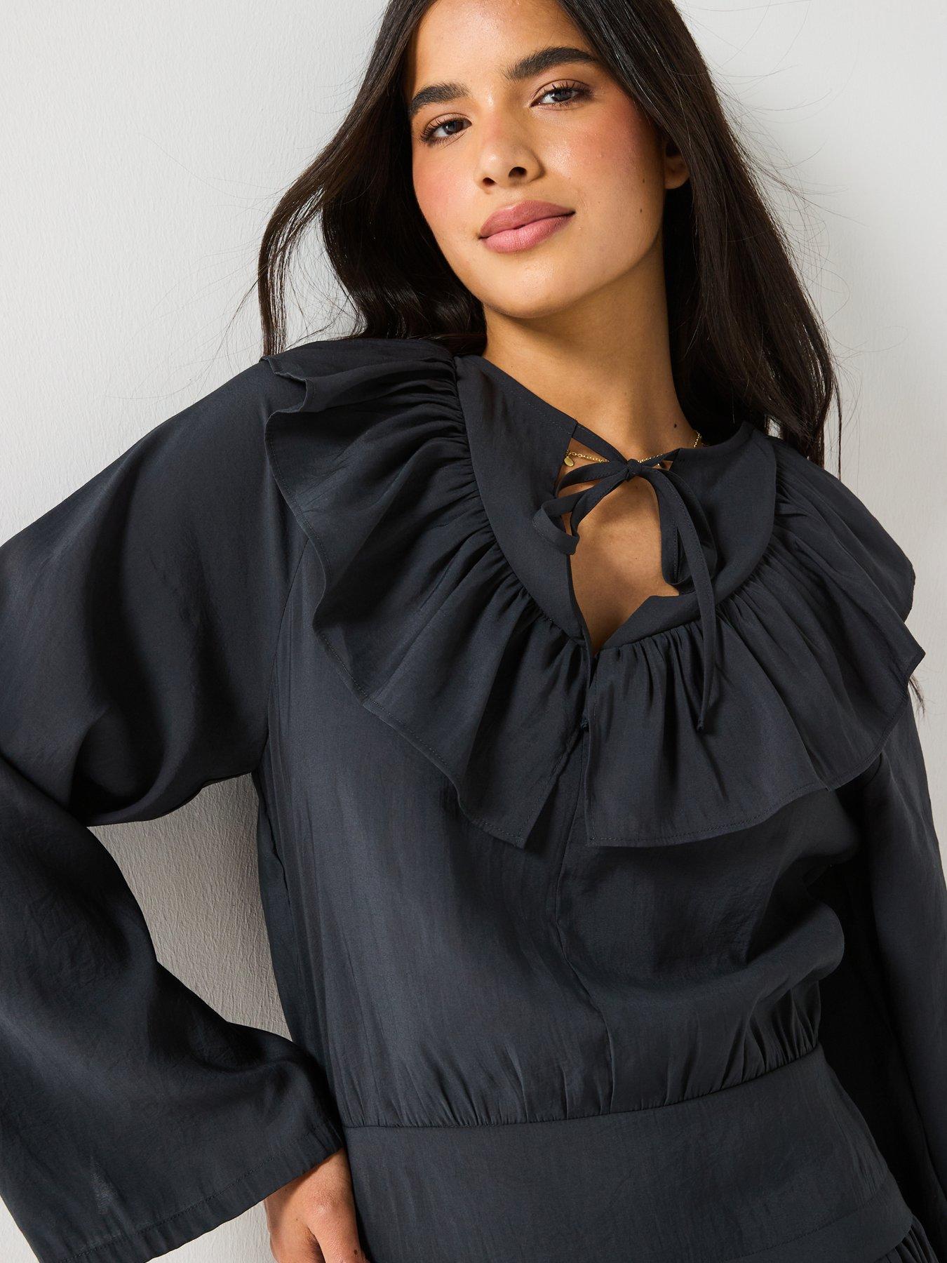 Image 4 of 5 of V by Very Modal Ruffle Front Mini Dress - Black