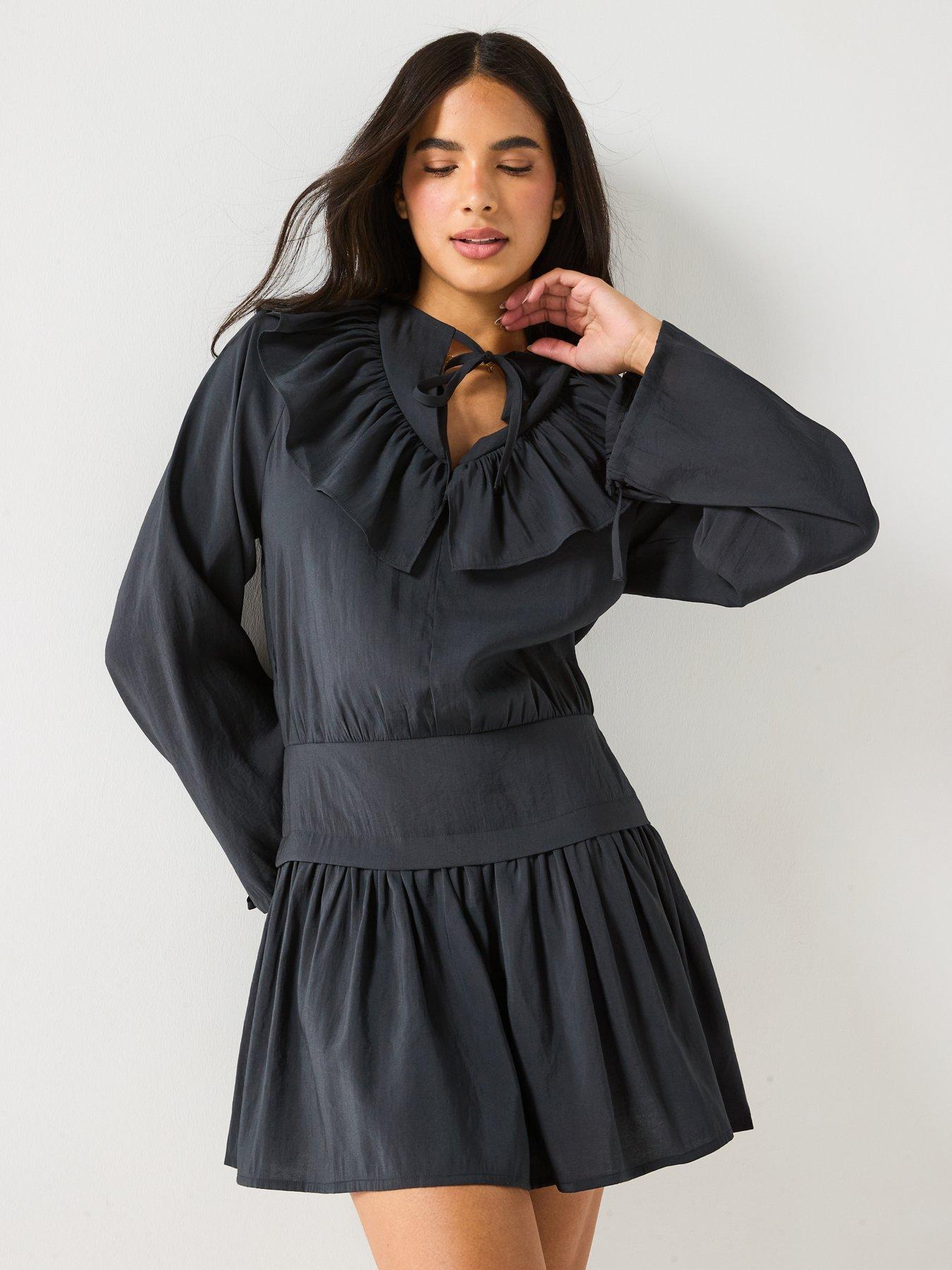 Image 5 of 5 of V by Very Modal Ruffle Front Mini Dress - Black