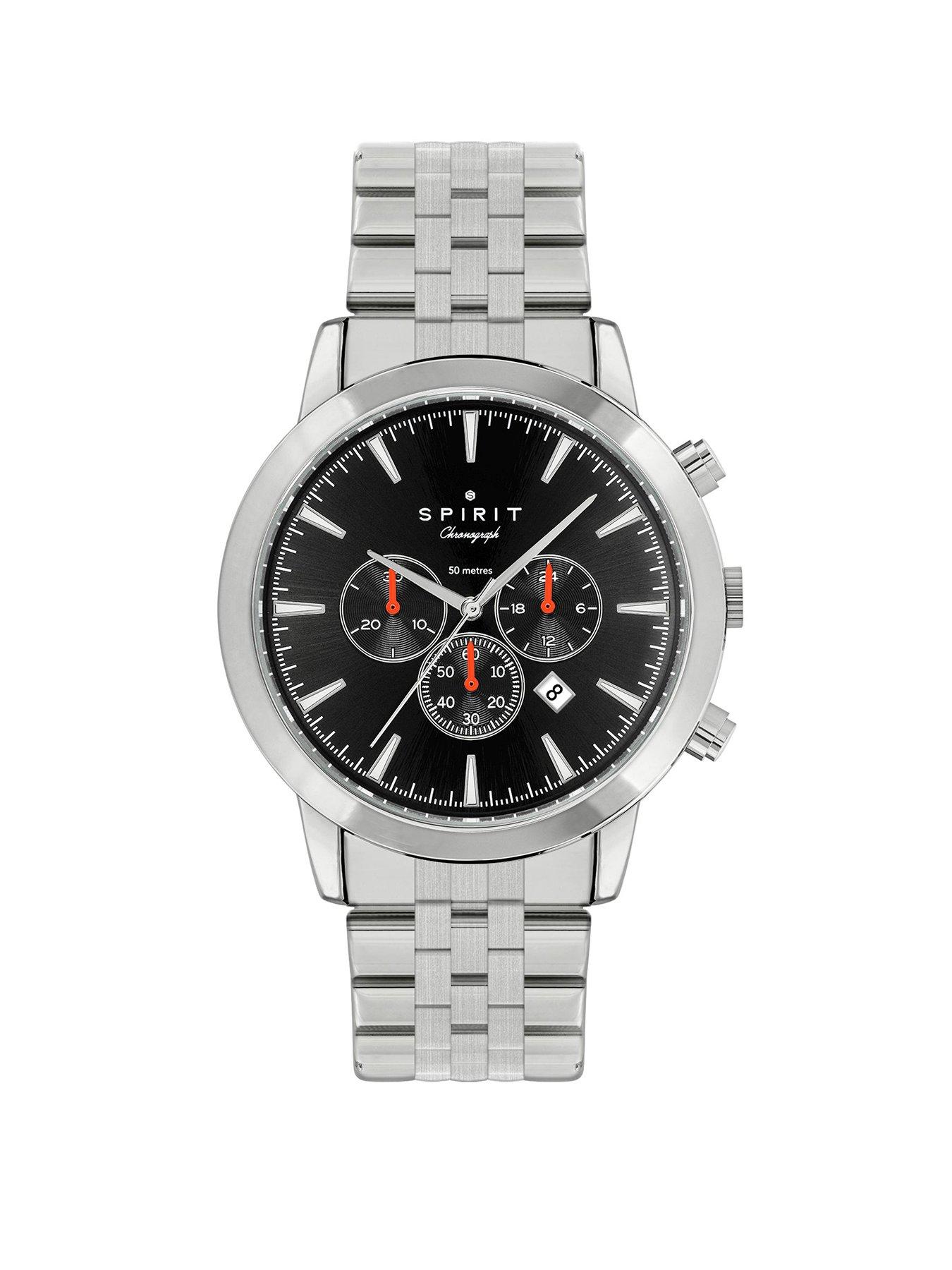 Spirit Polished Pale Silver Chronograph Watch with Brushed Shoulders